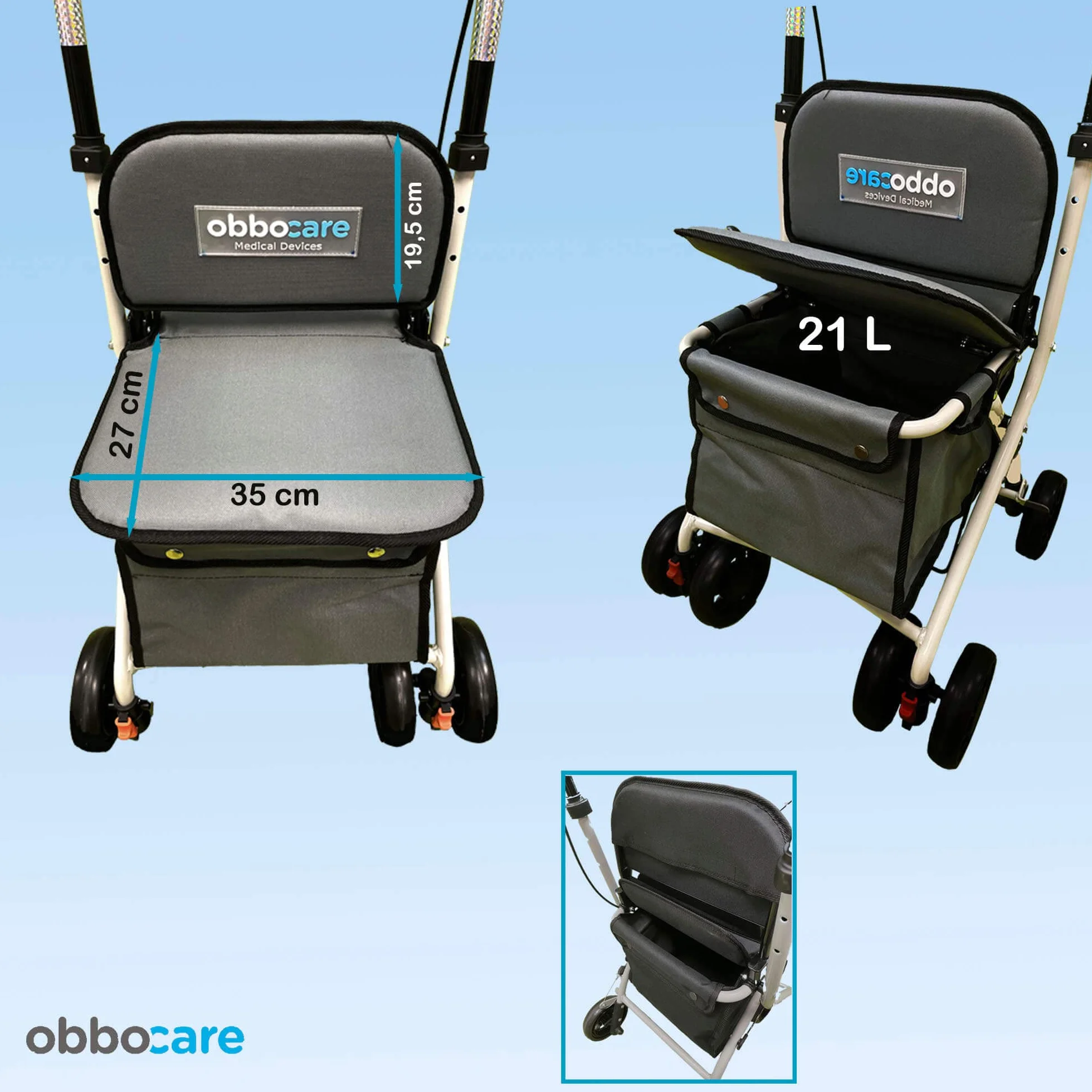 Carro De La Compra De 4 Ruedas Con Asiento En Color Gris. Carro Andador De Aluminio Plegable Para Ancianos. Carrito Con Bolsa Portaobjetos 20L