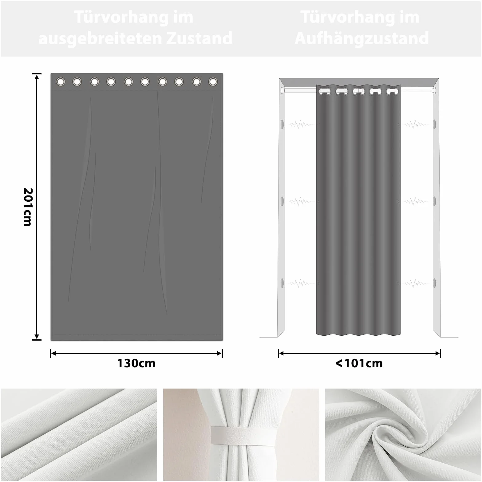 Jilron Cortina para puerta sin taladrar: fácil montaje con barra telescópica y cierre magnético – Protección de la privacidad en la habitación (blanco-201 x 130 cm)