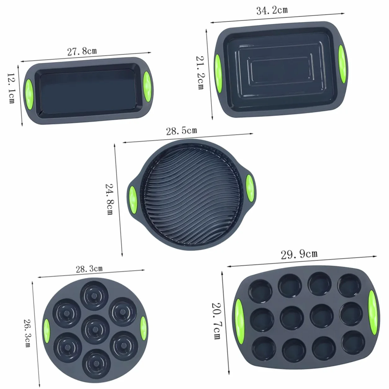 Luxshiny Molde para Hornear Pasteles 5 Piezas de Silicona Gris, Kit Práctico para Repostería y Bizcochos en Horno
