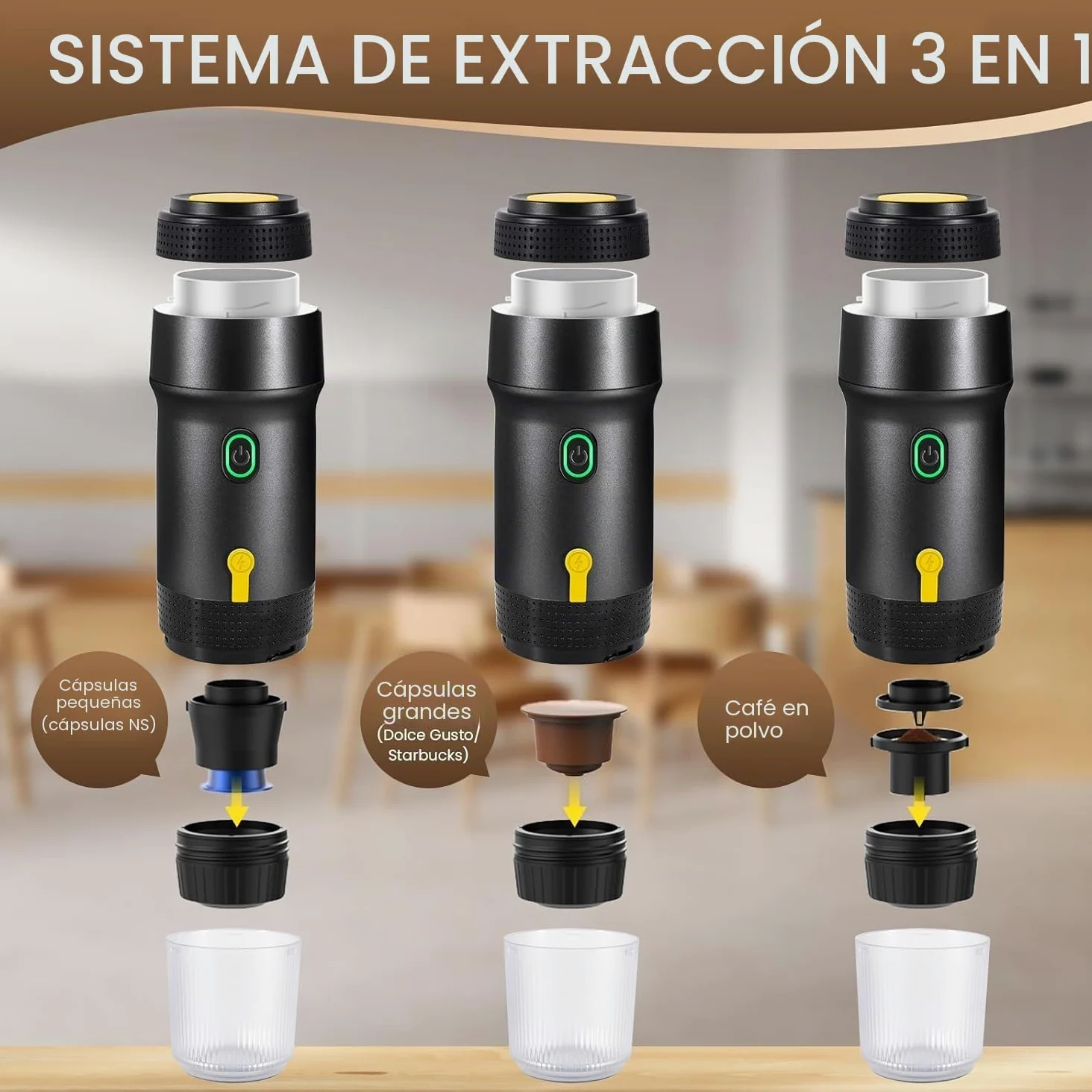 Mini cafetera eléctrica portátil de café espresso de 15 bares, mini máquina de café de viaje compatible con café molido NS cápsula para camping, caravana, senderismo, oficina, viajes