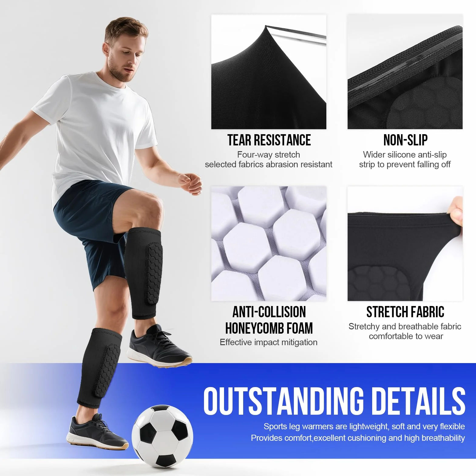Pardofelis 2 Pares Espinilleras de Futbol para Niño, Protección de Pantorrilla Transpirable Antideslizante Anticolisión
