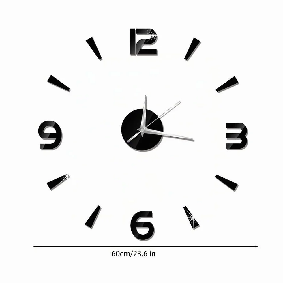 Tyenaza Reloj Adhesivo de Pared, 60 x 60 cm Reloj de Pared Silencioso y Adhesivo, Reloj de Pared Grande Salon sin Marco DIY Silencioso Moderno para Decoración, para Casa, Restaurante, Hotel(Negro)