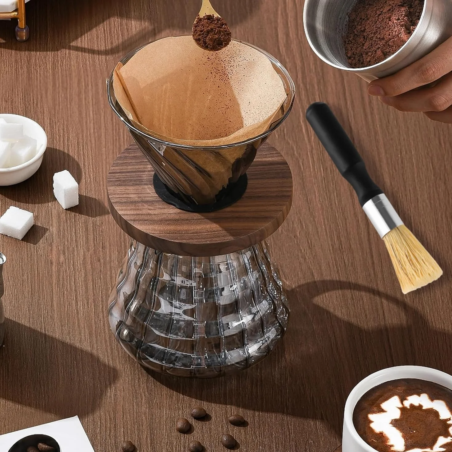 1 Piezas Pincel Barista, Brochas para Cafeteras, Cepillos para Cafeteras Mango de Madera, Cepillo de Limpieza, Pincel Vegano de Limpieza para Cafetera para Máquinas de Café