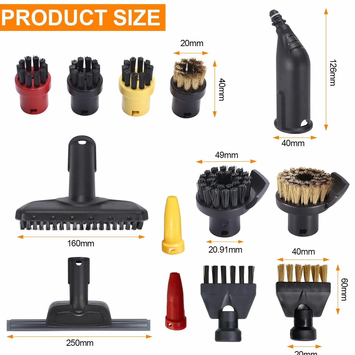 13 Limpieza a Vapor Accesorios, Compatible Con Karcher SC1 SC2 SC3 SC4 SC5，Contiene Juego De Cepillos Redondos Boquilla Ventana Escobilla De Goma Cepillos Conjuntos Repuestos