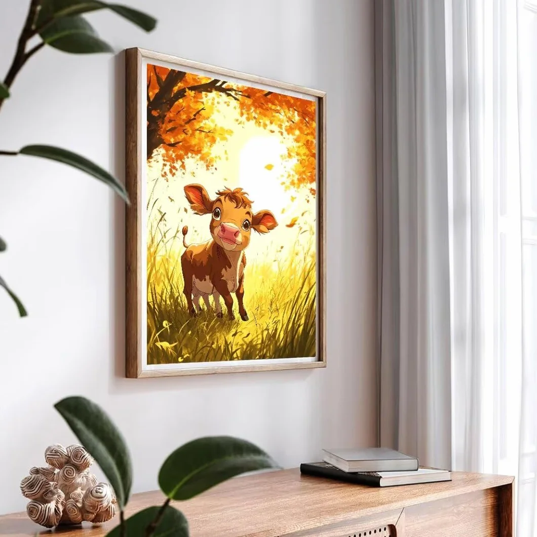 Pintura por Numeros Paisaje otoñal con ganado. Pintar por Numeros Adultos Niños, DIY Paint by Number Kit con Pinceles y Pinturas Acrilicos, Cuadros por Numeros, Decoración Hogar 100x70cm w-3474