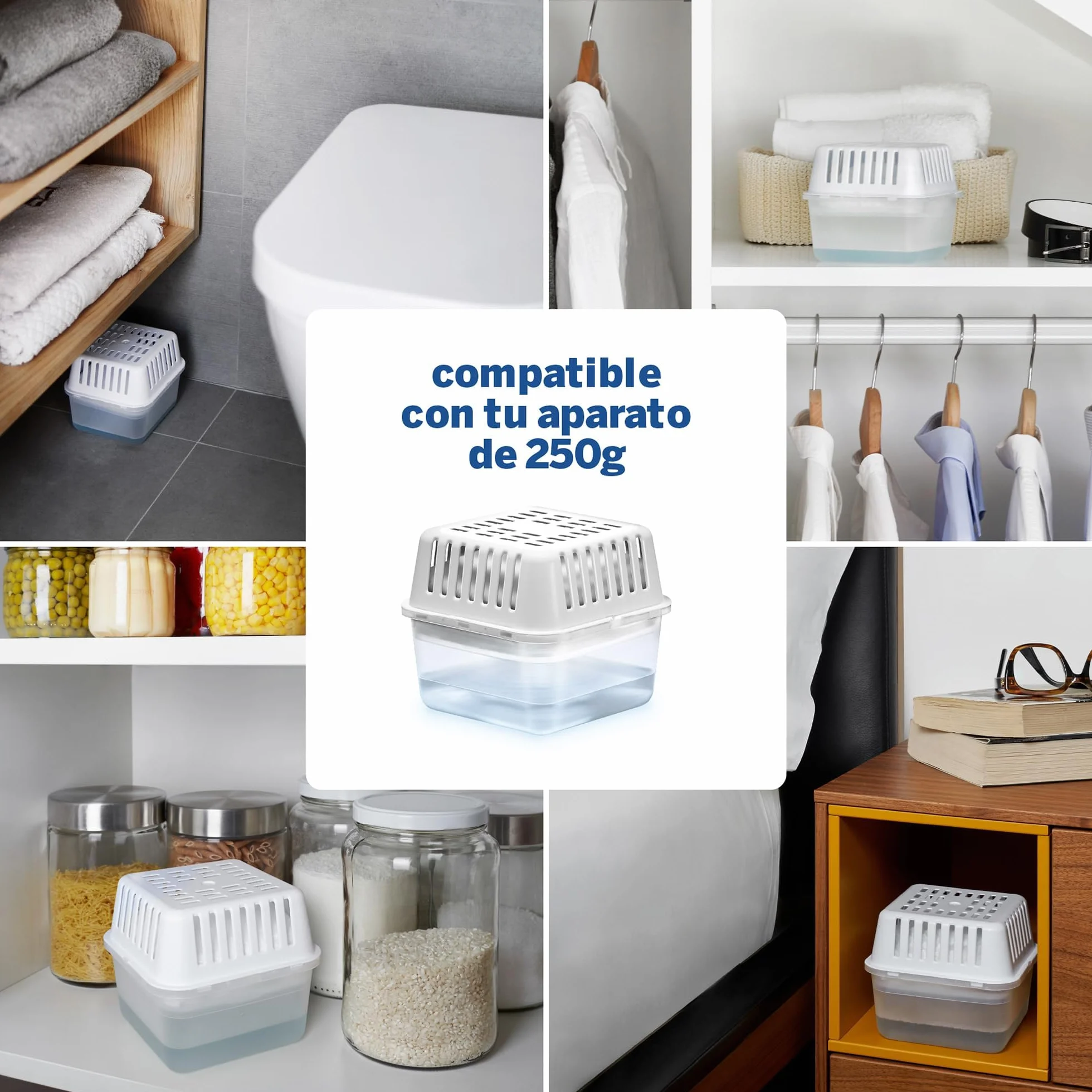 HUMYDRY - Lote 6 Recambios Antihumedad 250 g - Controla Humedad y Olores - Compatible con Deshumidificadores Humydry 250 g - Espacios Pequeños: Armarios, Baños y Habitaciones