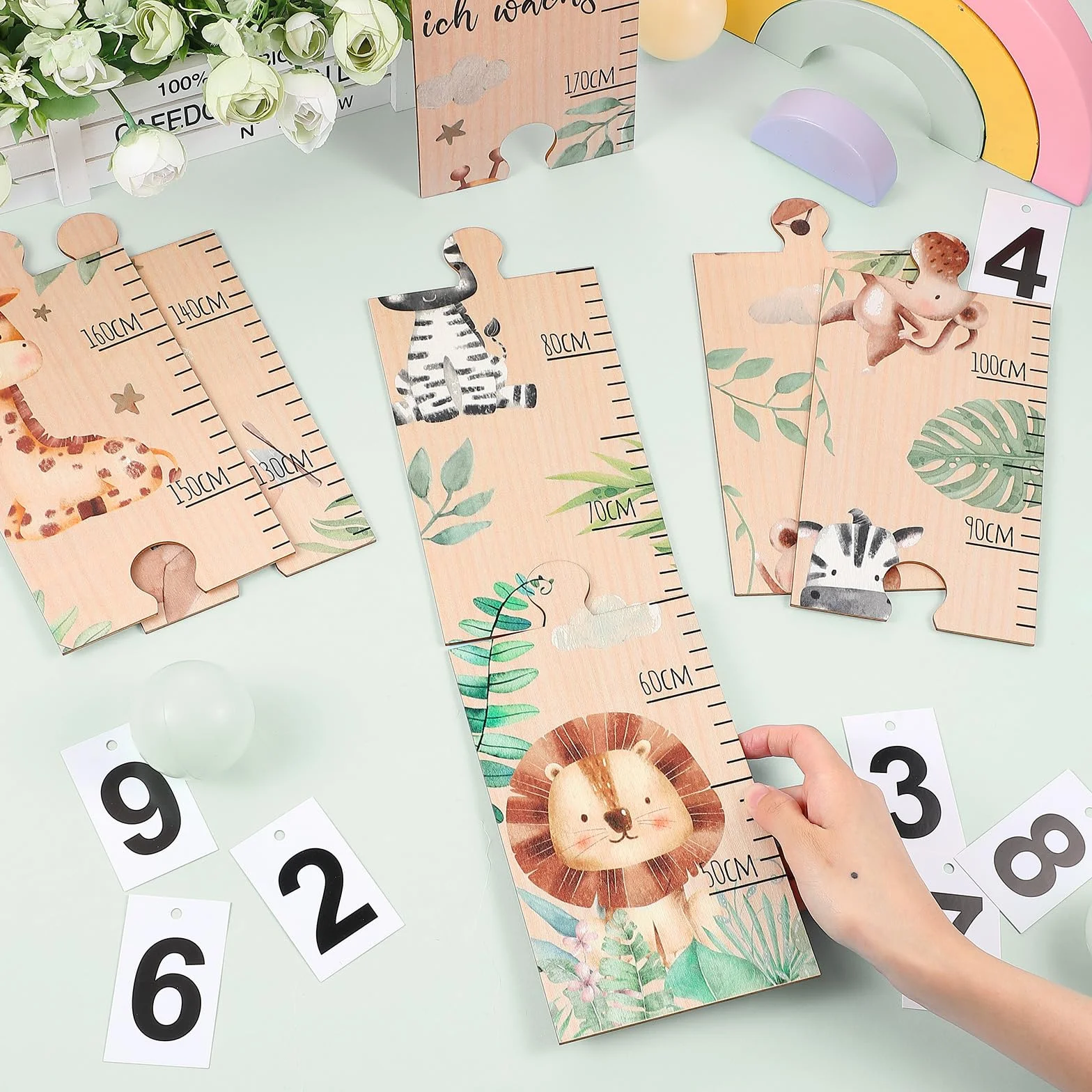 Tabla de Altura para Niños de Madera 50-180 cm Animales del Bosque Decoración Infantil Regalos Bautismo