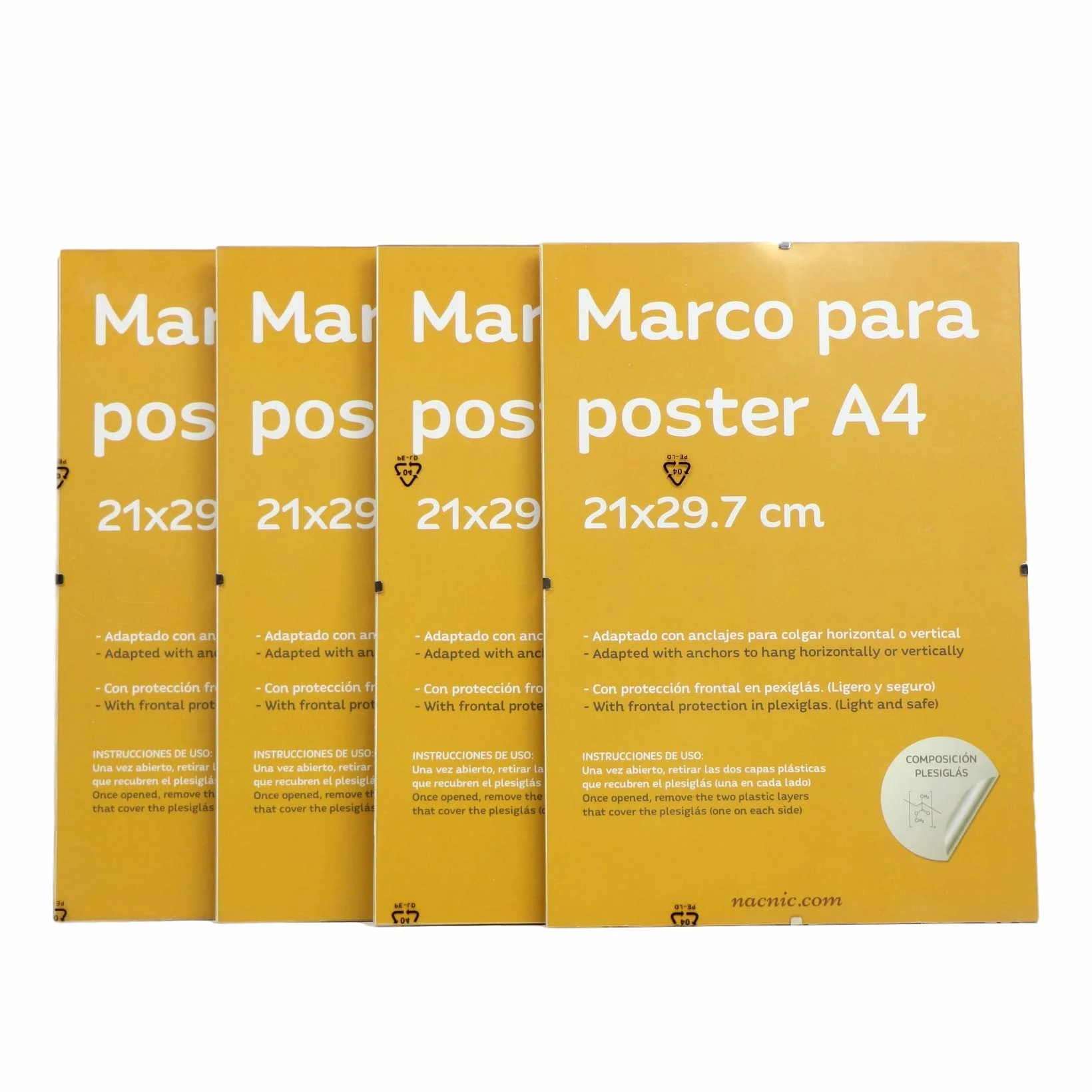 Nacnic Septiembre 4 Clips Marcos Transparentes. Soportes transparentes para fotos, carteles, diplomas, dibujos o hojas. A4 (21 x 29,7 cm). Clip transparente con marcos