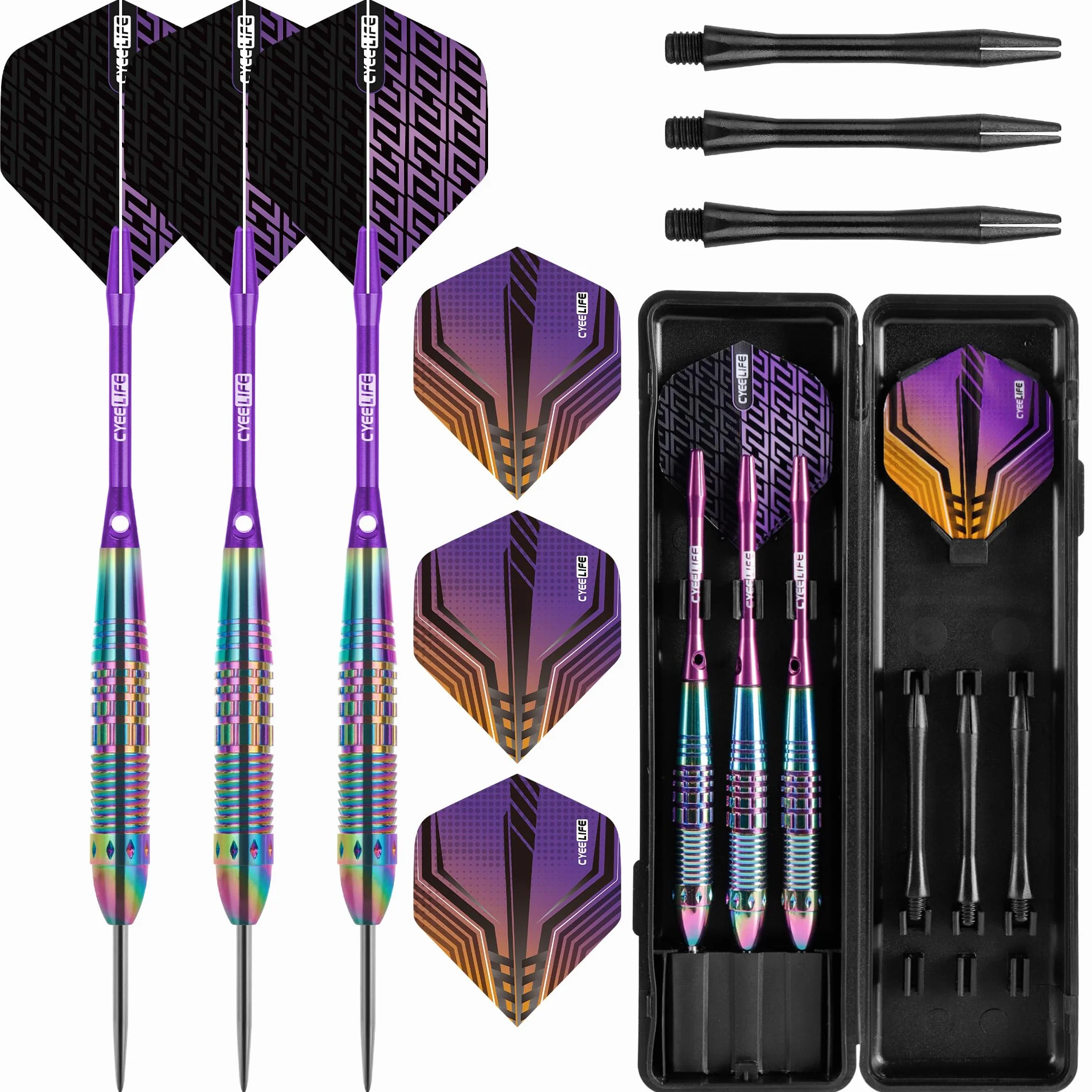 CyeeLife Set de Dardos de Latón 24g con Barrel y Punta de Acero, 3 Dardos con 6 Puestos y Vuelos, Incluye Caja
