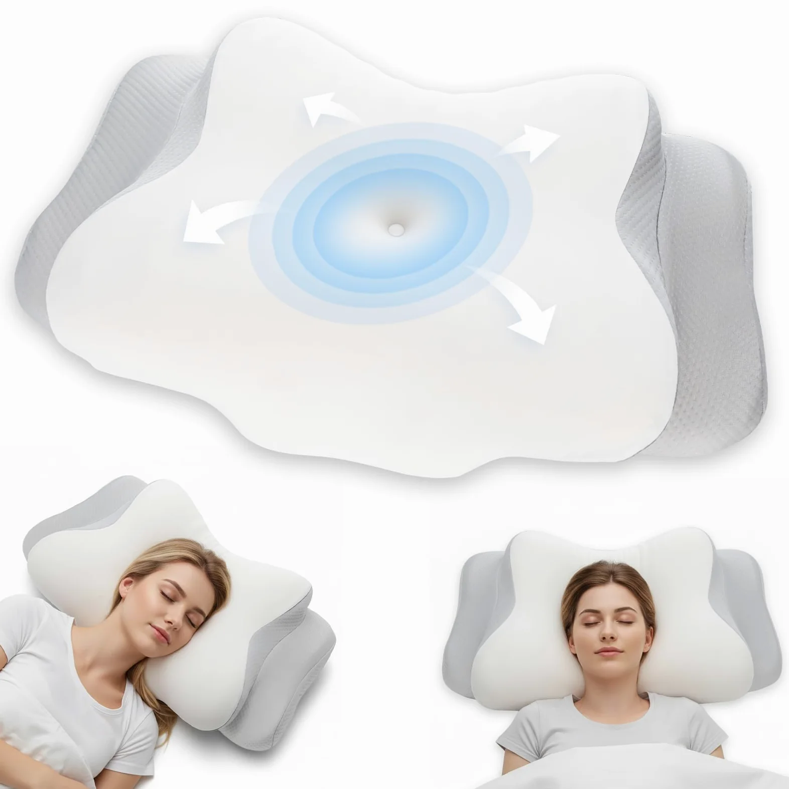 Romon Almohada Cervicales Y Cuello, Almohada Ergonómica De Espuma Viscoelástica, Almohada Ortopedica para Dormir De Lado, Boca Arriba Y Abajo