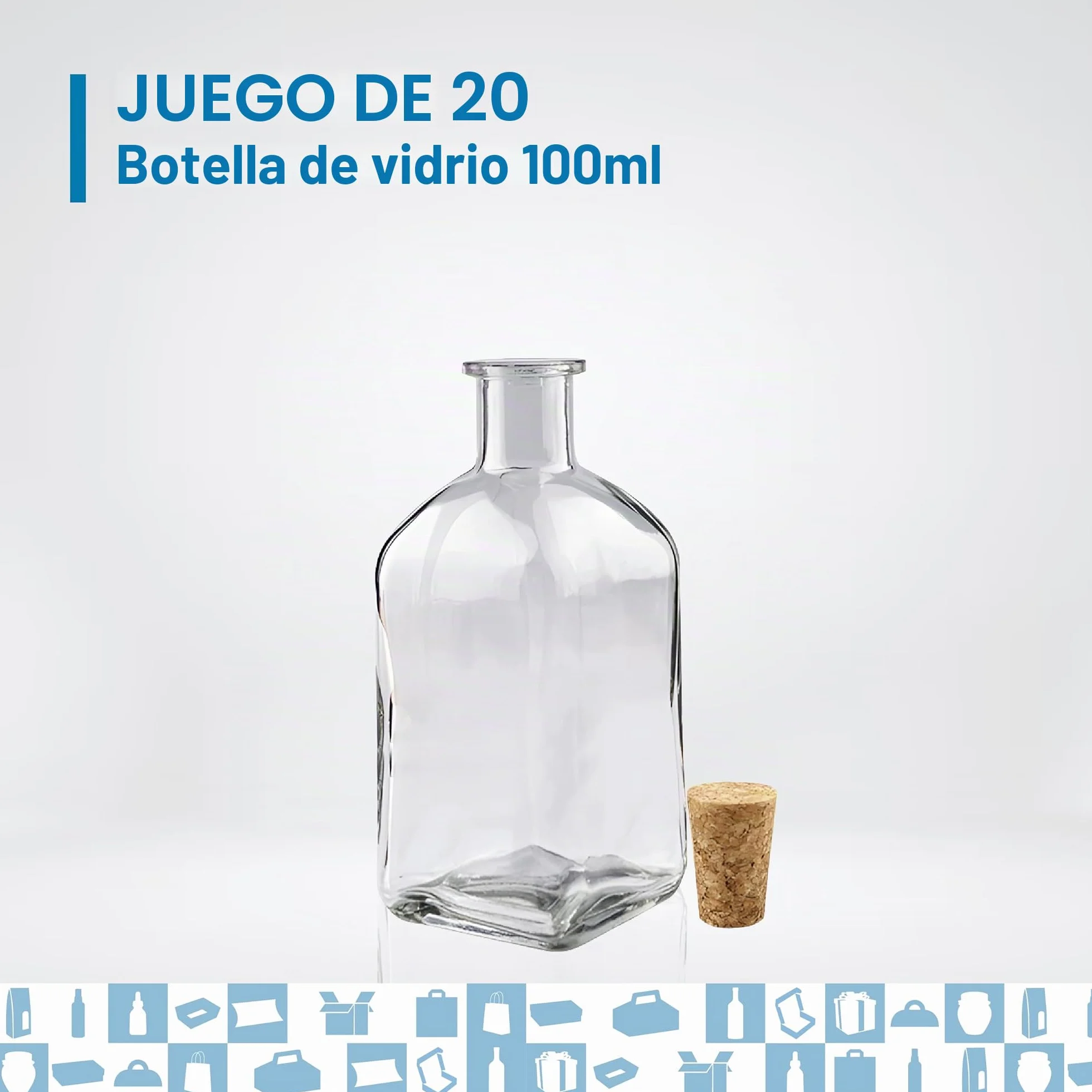 Espirito Rebelde 20 Botellas de Vidrio 100 ml con Tapón de Corcho – Botellas Cuadradas para Licor, Whisky, Ron y Vino