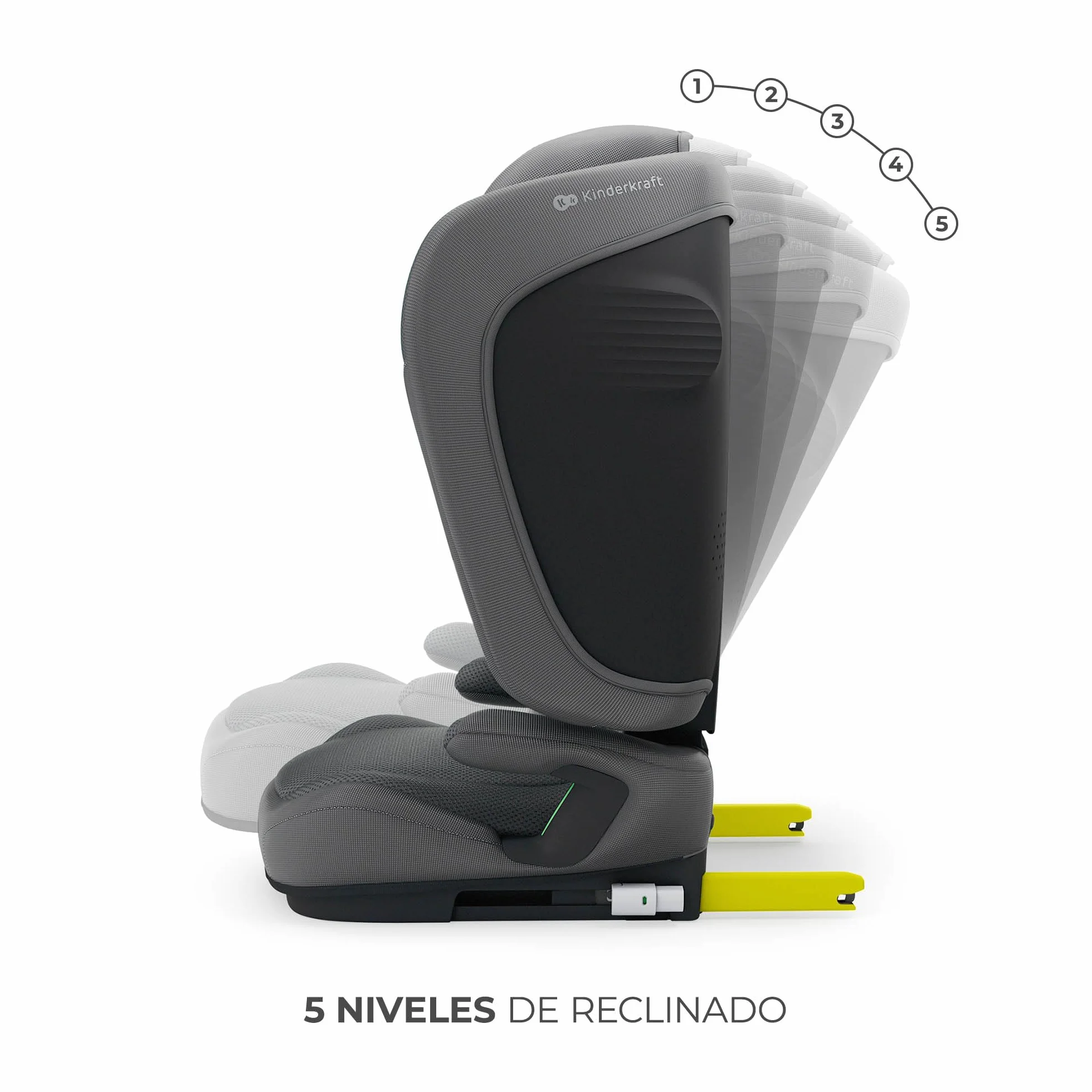 Kinderkraft UNITY 2 i-Size, Silla de coche plegable 100–150 cm, De 3,5 a 12 años aproximadamente, Reposacabezas ajustable, Tapizado con sistema AIR FLOW, Ajuste del respaldo en 5 posiciones, Gris