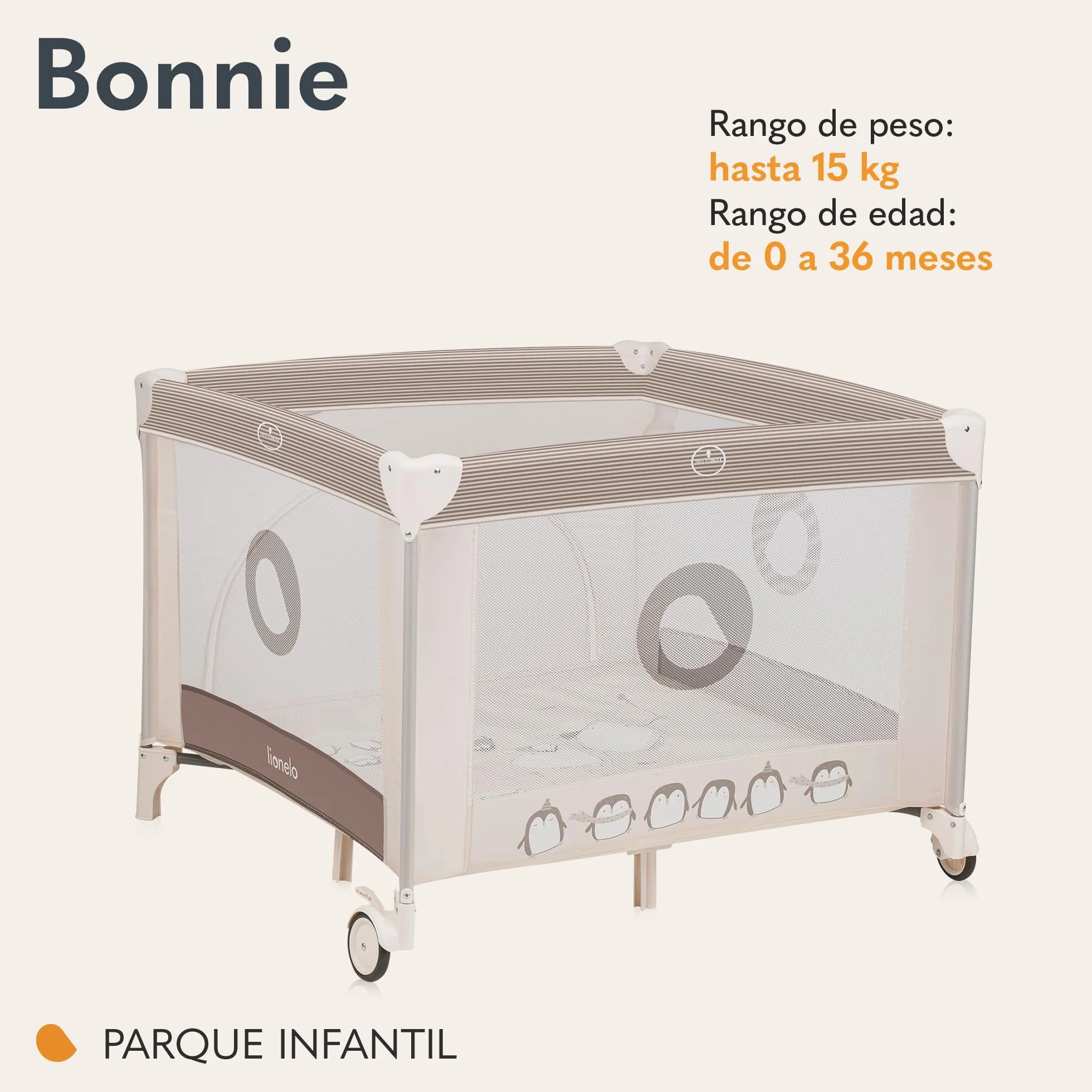 LIONELO BONNIE Parque Infantil Bebe hasta 15 kg, desde Nacimiento hasta 36 meses, Acceso Lateral Cremallera, Malla Aireada, Plegado Rápido, Ruedas Freno, Bolsa Transporte