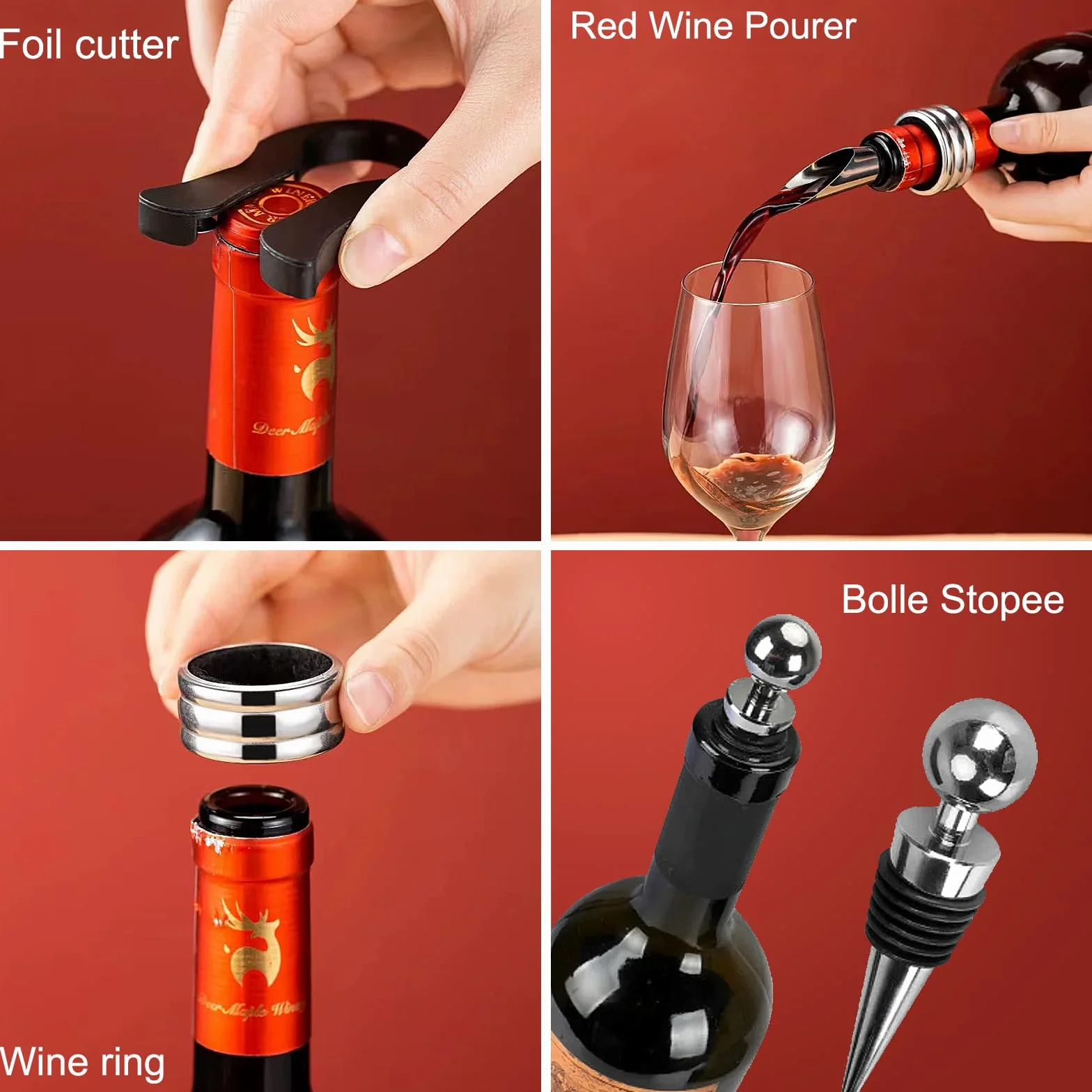 UCAMP Juego de abridor de vino de lujo con 11 sacacorchos, accesorios de vino, set de regalo para amantes del vino (caja de madera)