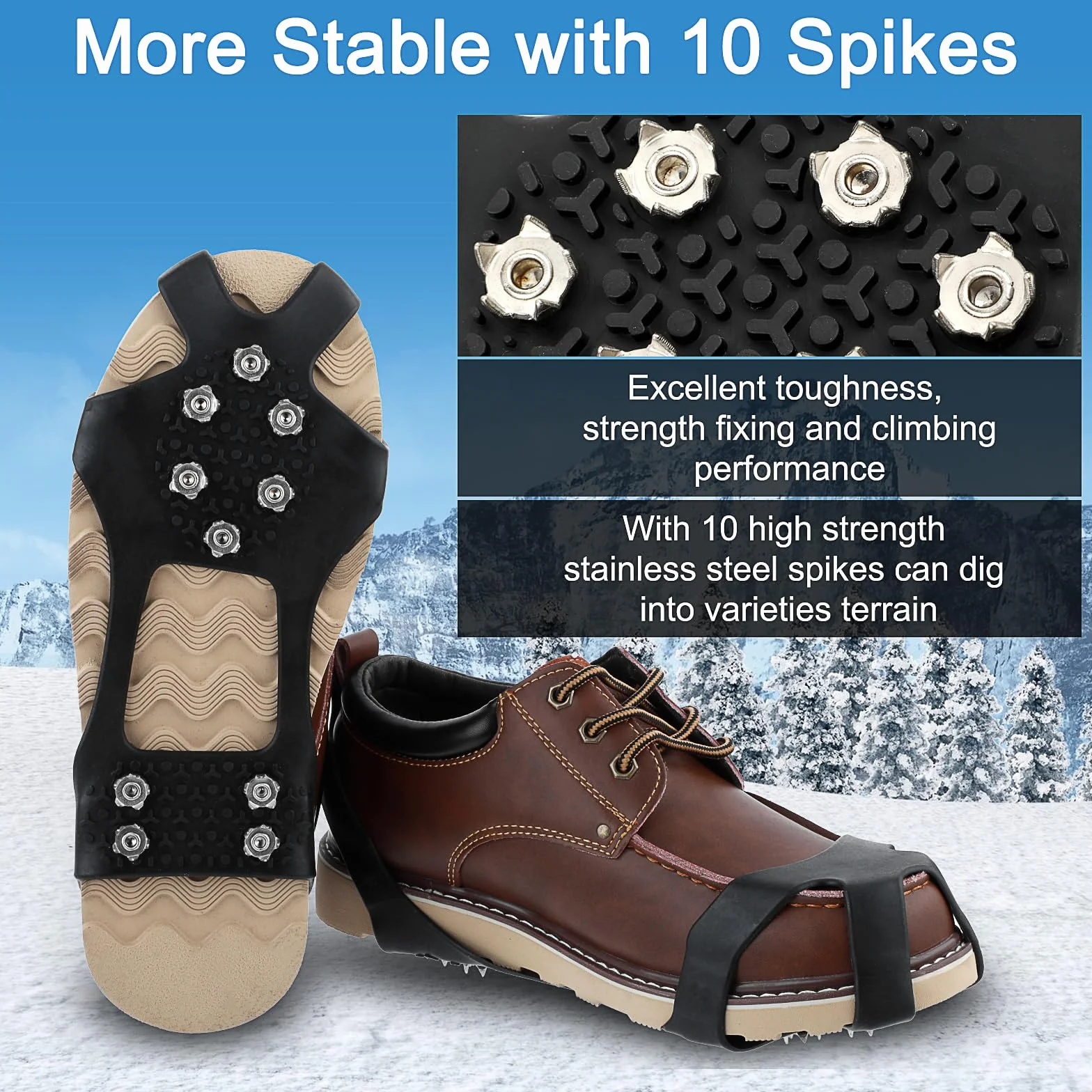 Tacos de hielo de silicona para zapatos y botas, tacos de tracción de acero inoxidable para caminar y senderismo