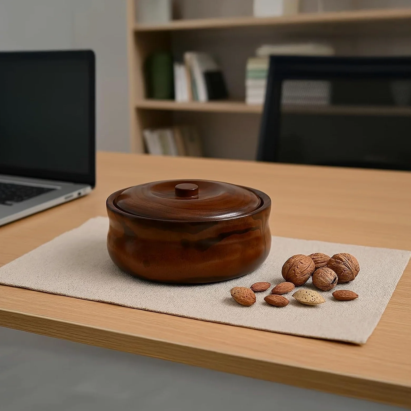 Bol de Madera para Servir con Tapa a Juego, Superficie Sin Rebabas. Caja para Aperitivos Resistente Al Polvo, Ideal para Fiestas y Reuniones en Casa(21-22cm)