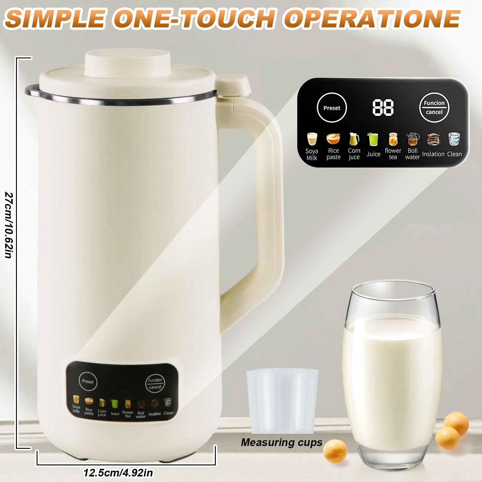 Máquina de Leche de Soja Multifunción,preparadora de sopas y mermeladas de 20 onzas, Fabricante de leche de soya con inicio diferido, Mantener caliente, Filtración gratuita,10 cuchillas