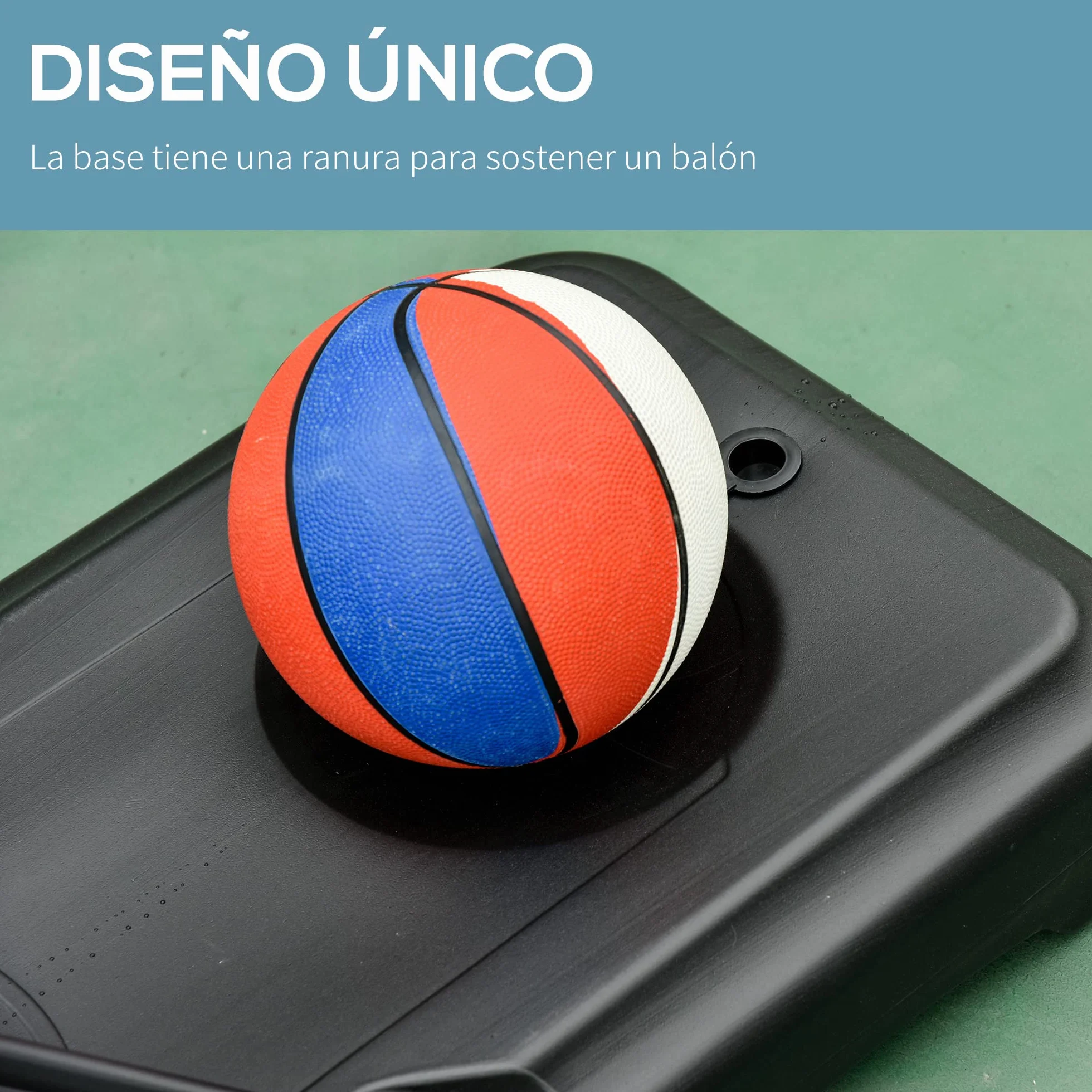 HOMCOM Canasta de Baloncesto Ajustable 205-261 cm Aro Portátil con Soporte de Acero Base Rellenable 2 Ruedas Transporte Rojo Negro