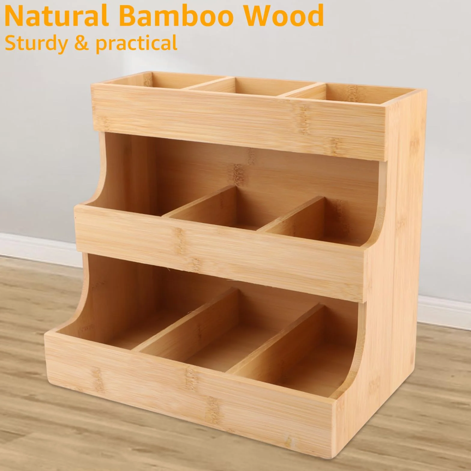 26 x 17 x 24 cm Organizador de bolsas de té de bambú, caja de té de madera con 9 compartimentos de almacenamiento, soporte para bolsas de té de bambú, almacenamiento de té, organizador vertical
