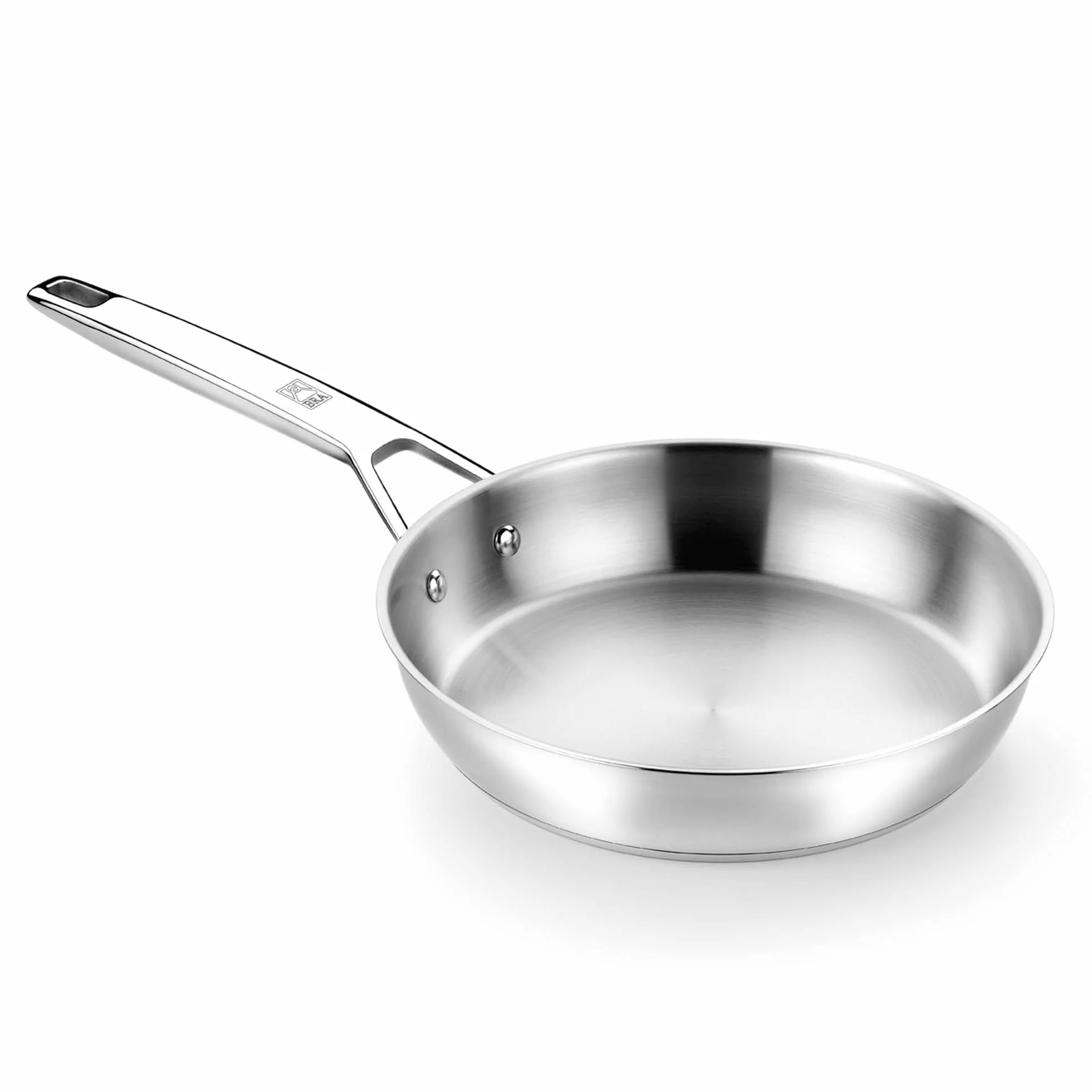 BRA Sarten Acero Inoxidable Signature 26 Cm Induccion | Sartén grande de acero inoxidable para cocinas de inducción y otras fuentes de calor con base de difusor triple de 5,3 mm.