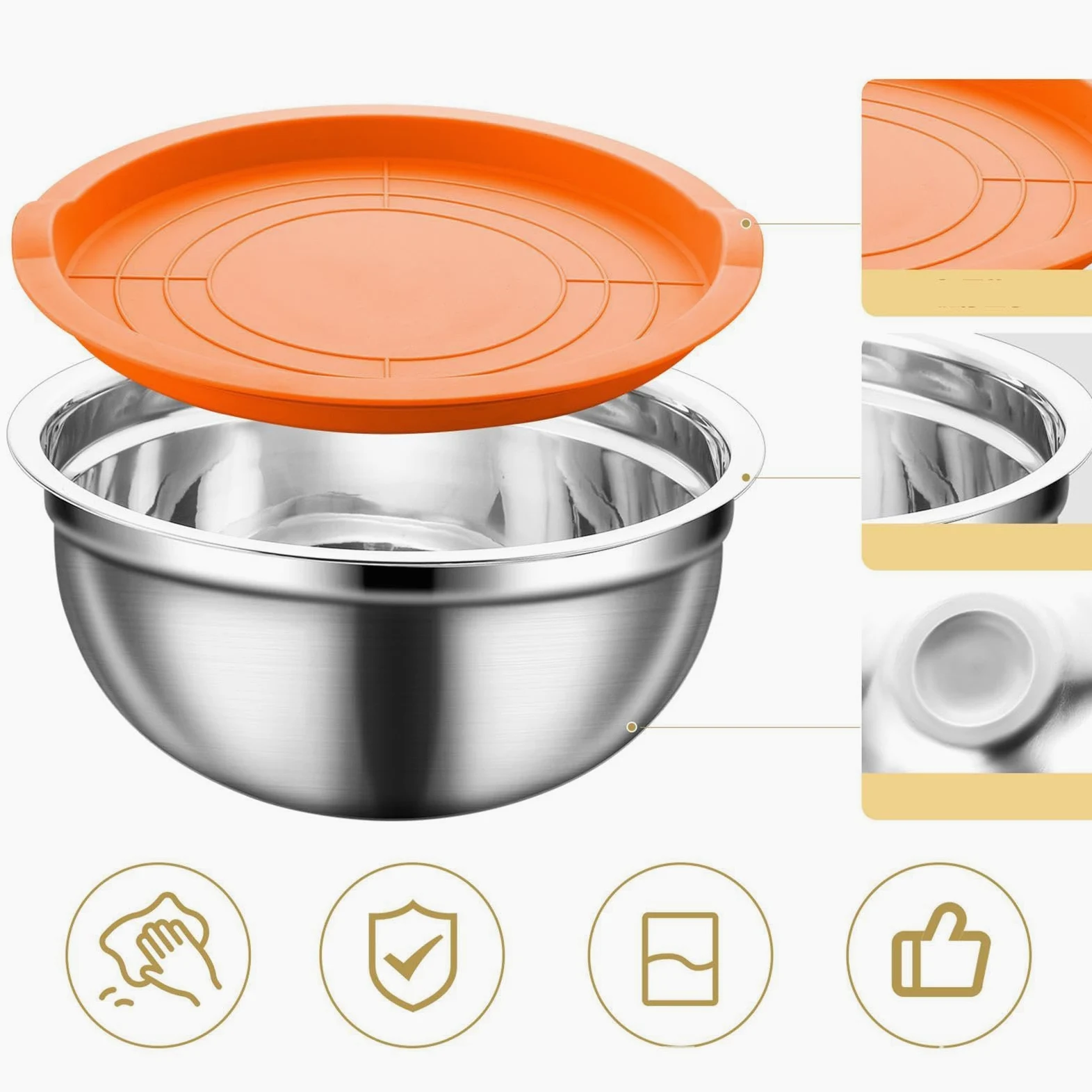 Juego de Bol para Mezclar con Tapa Base antideslizante, tapa hermética y | Utensilio de Cocina para Preparar Alimentos Para Salsas, Snacks, Huevos, Aderezos, Verduras, Masa
