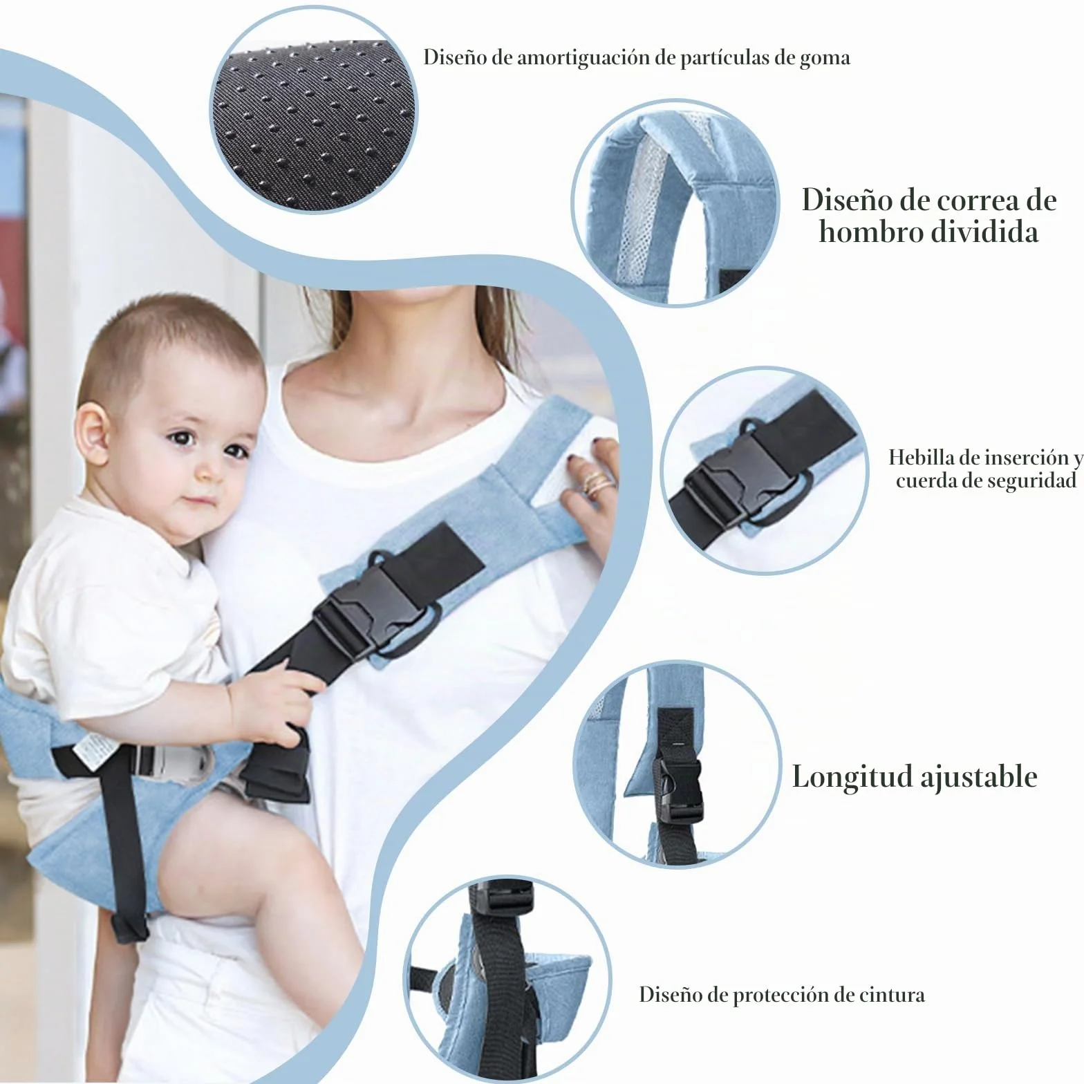 Porteo Bebe Recien Nacido Multifuncion Portabebes Lateral Ajustable Fular Verano para Bebes 6-48 Meses 20 kg Azul
