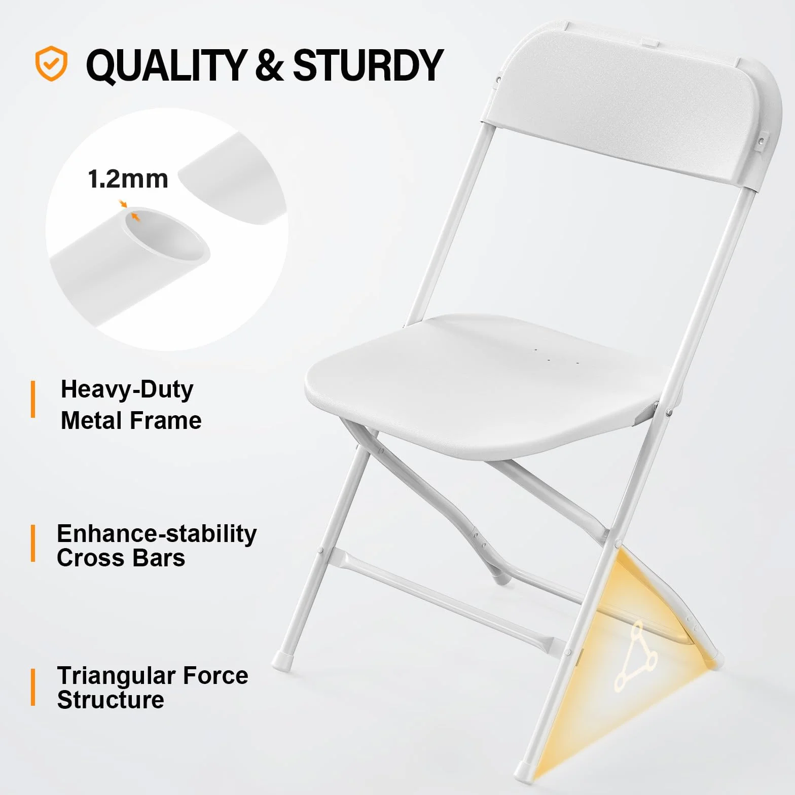 Bonnlo Set de 6 Sillas Plegables – Sillas de Comedor, Jardín, Camping, Plegables, para Balcón, Sala de Estar, Restaurante y Conferencias, Ergonómicas, 47x47x75 cm, hasta 150 kg, Blanco