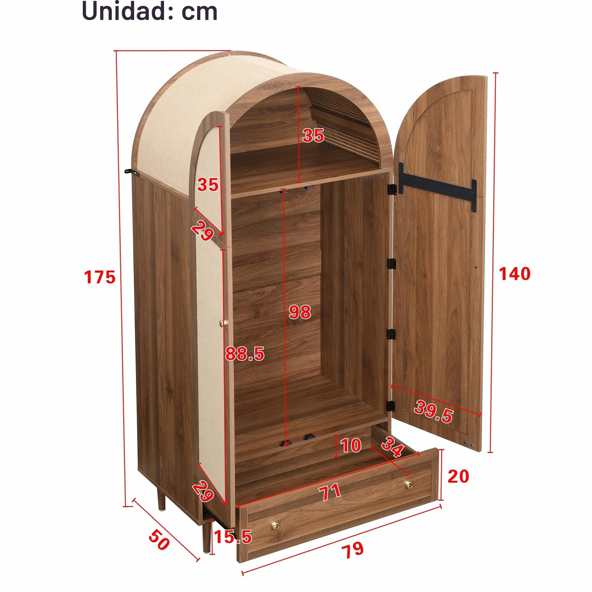 Elegante armario con puertas de tela y cajón, patas de madera sólidas, práctico espacio de almacenamiento para ropa y accesorios, ideal para dormitorio, habitación de invitados o vestidor