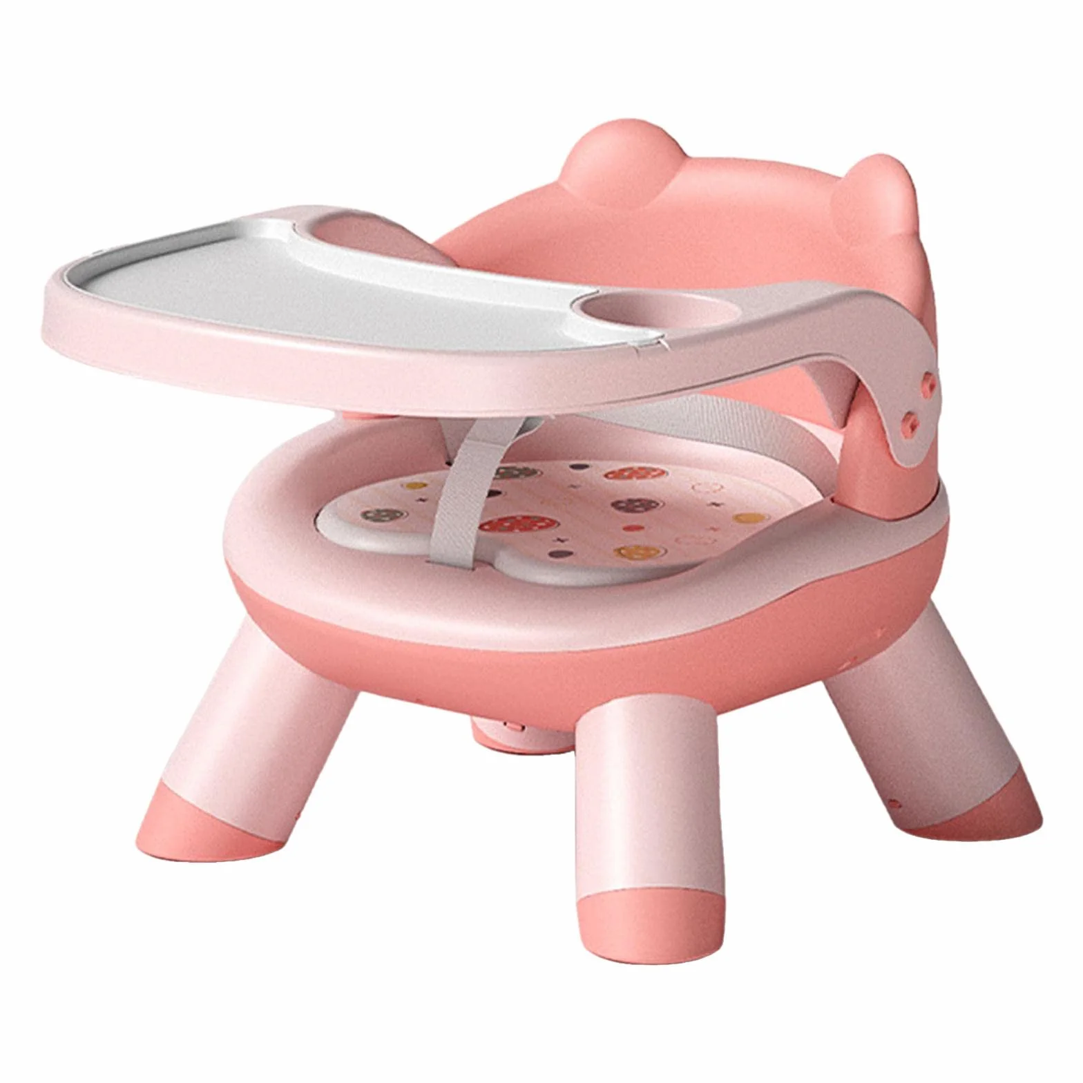 Silla para Comer Bebés Silla Infantil Comedor Portátil Plegable con Bandeja Desmontable Correas de Y Asiento Cómodo Adecuada para Viajes Cam, Rosado