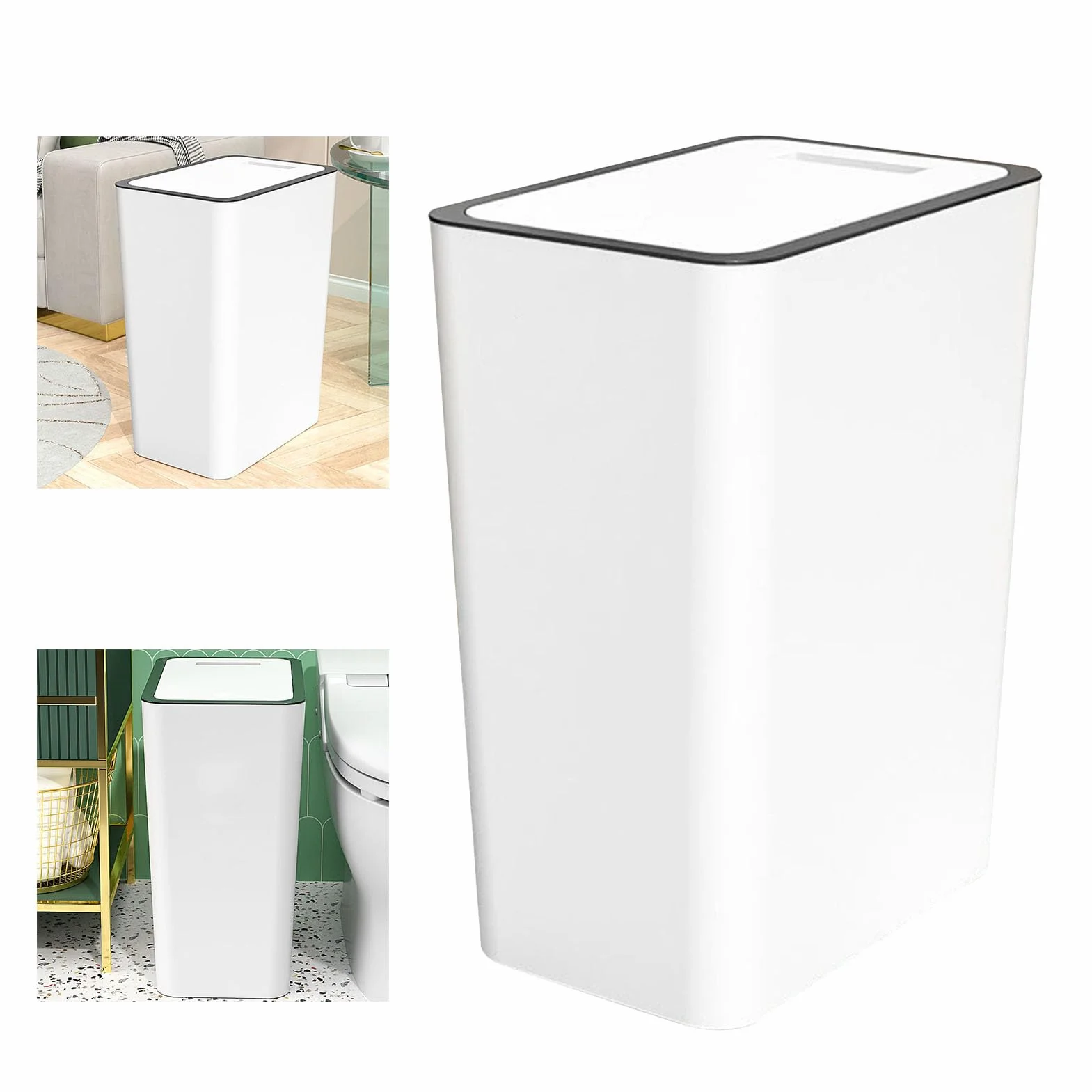 Bote de Basura 15L con Tapa Tipo Prensa para Baño, Dormitorio, Oficina