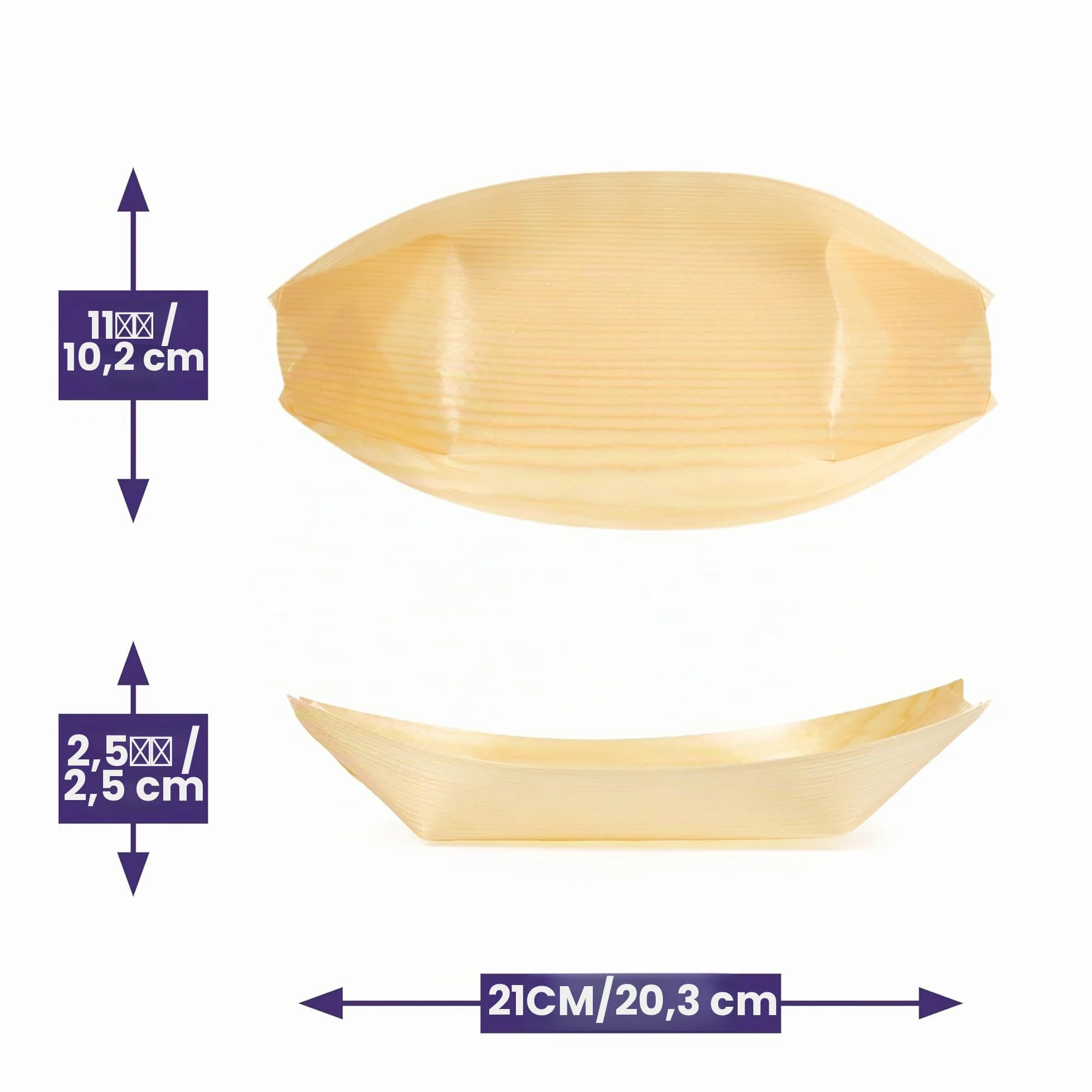 MATANA 100 Barquitas de Bambú Desechables para Aperitivos, 21x11cm - Cuencos de Madera, Platos de Bambú - Ecológicos y Biodegradables - Bodas, Cumpleaños, Buffet, Catering, Fiestas