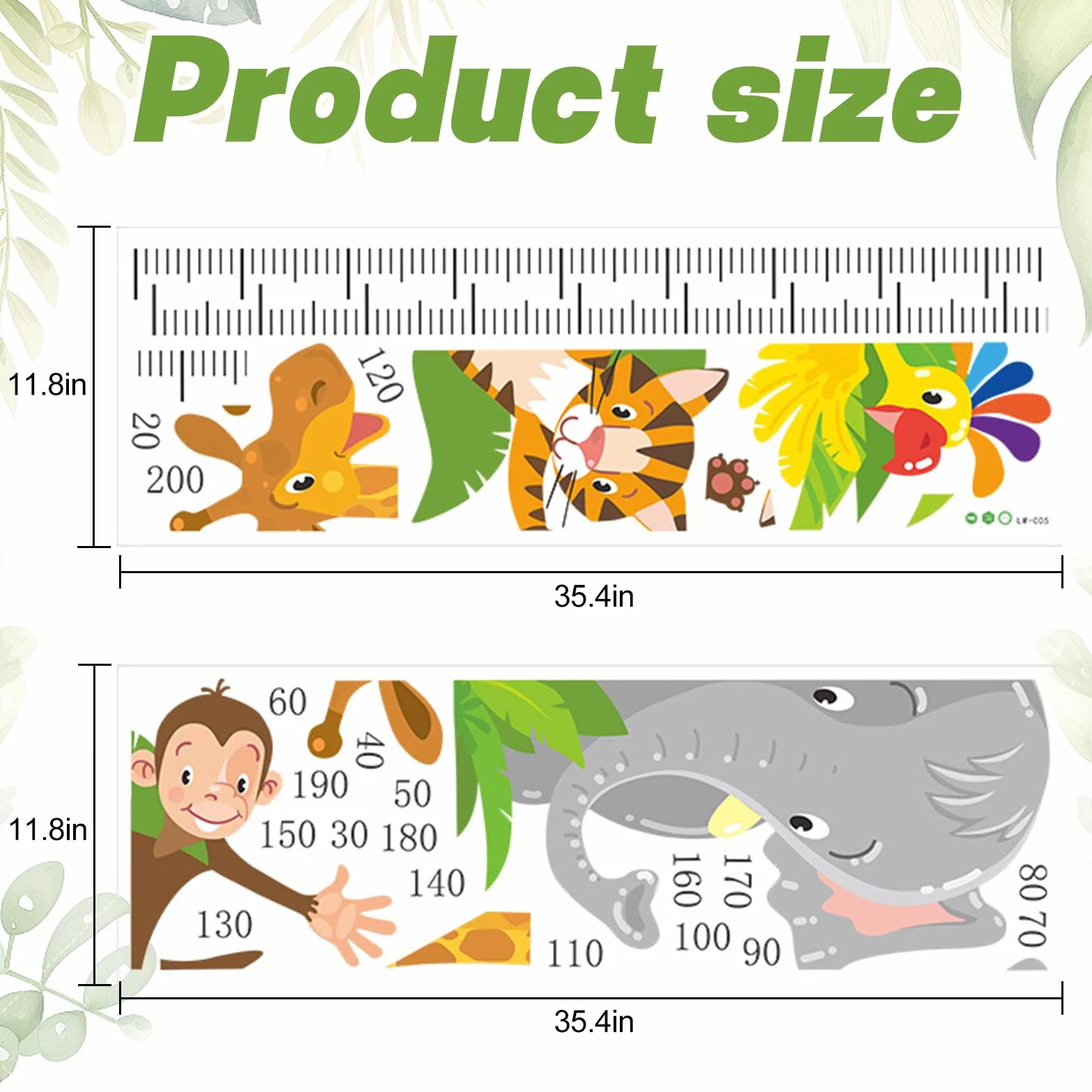 Graba de Pared para Niños 89 x 30 cm Medidor Altura Adhesivo Animales Impermeable