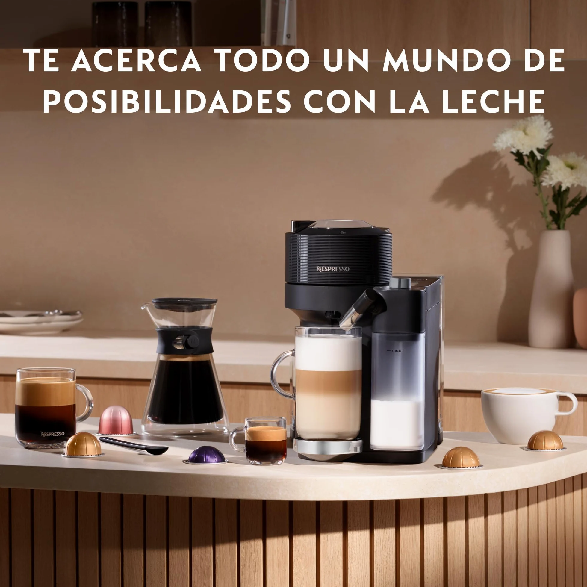 De'Longhi Nespresso Vertuo Lattissima ENV300.B, Máquina de Café Automática con Espumador de Leche Automático, Cafetera de Cápsulas Individual, 5 Tamaños de Taza, 1500W, Negro Mate y Brillante | Cafetera con sistema de leche integrado, 5 tamaños de taza, c