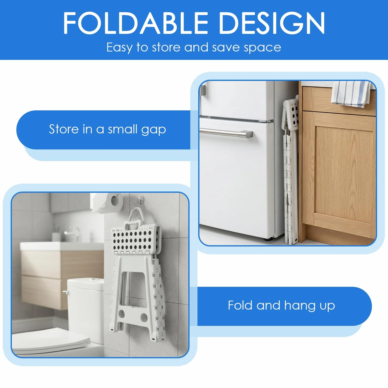 Taburete Plegable 45cm Escalón Portátil para Baño Cocina Jardín Blanco