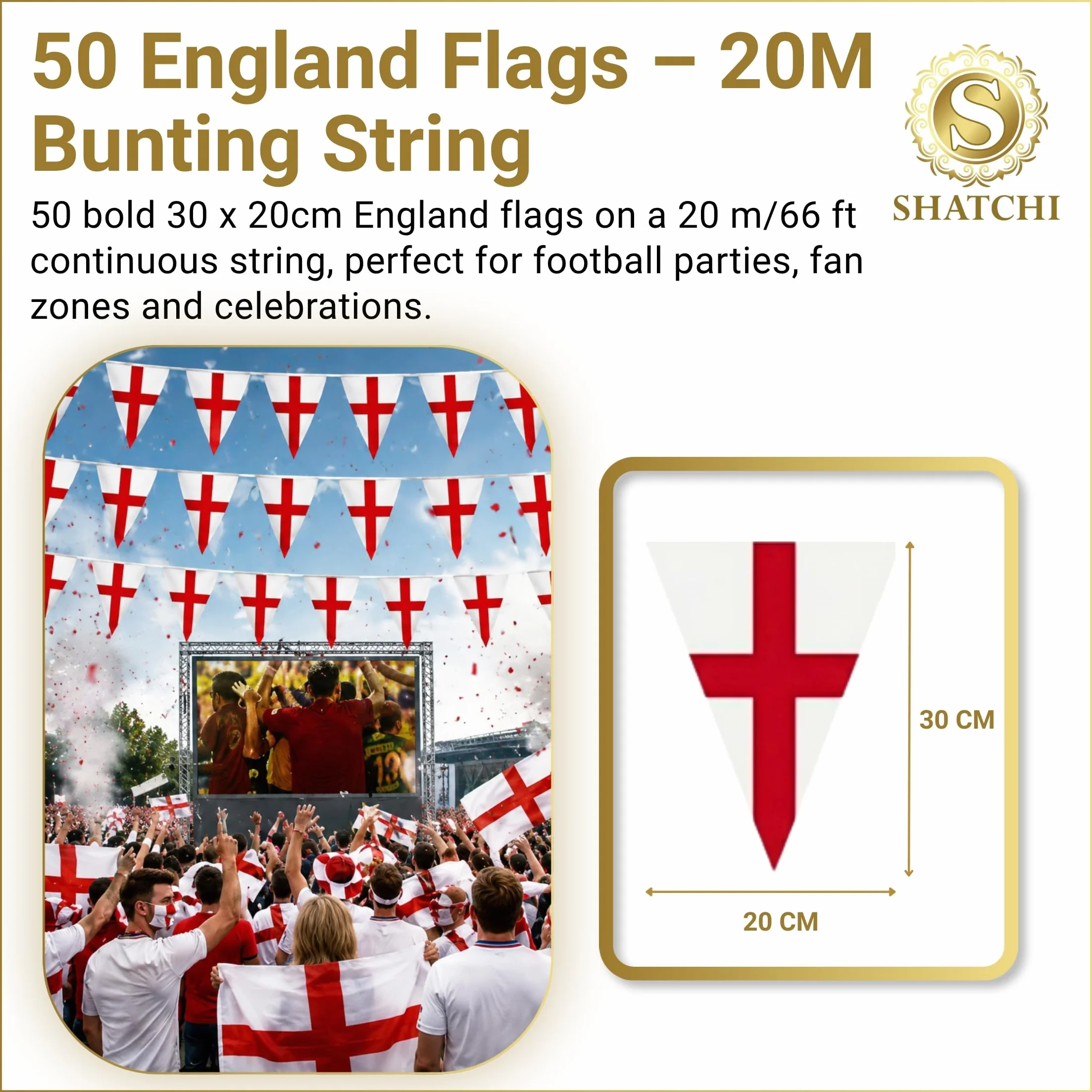 Banderines Cruz de San Jorge 20 m 50 banderas triangulares Inglaterra Decoración Eventos deportivos