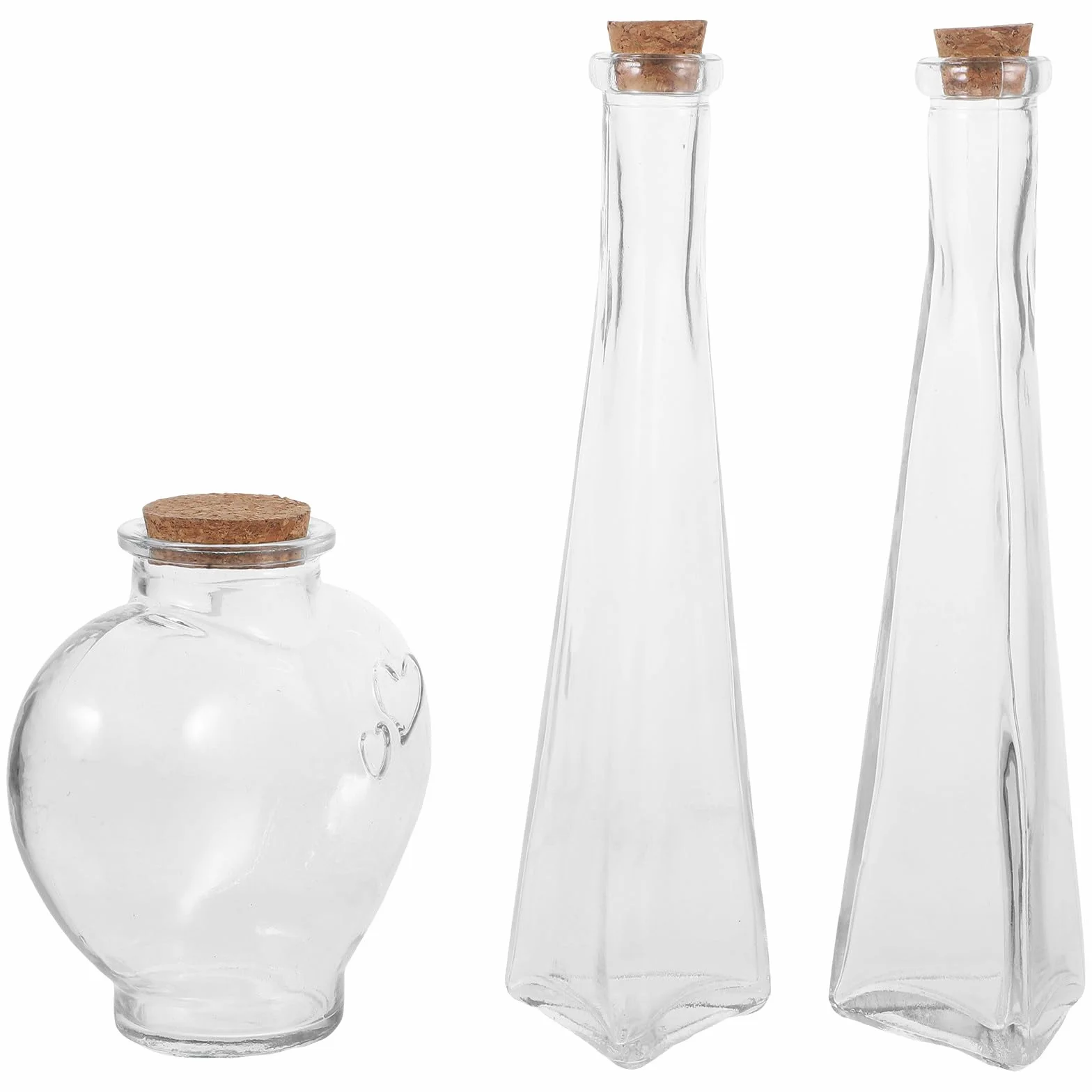 Genérico Botellas de Deseos en Forma de Corazón Prismático para Ceremonia de Arena de Boda, Frascos Decorativos de Vidrio Tapa de Corcho, 3 Piezas para Ritual de Aniversario