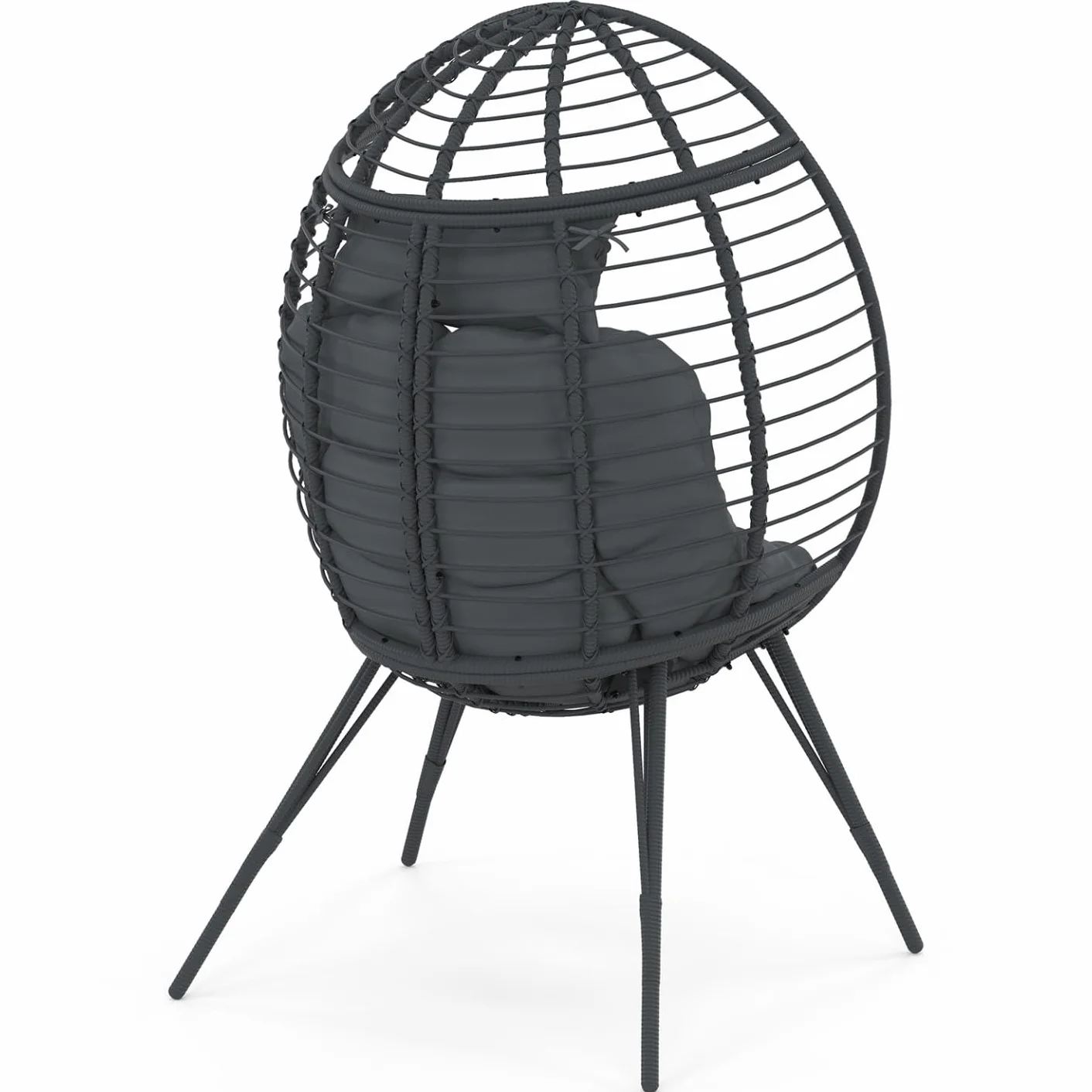 IDMarket - Sillón Huevo sobre pie calado gris en imitación de ratán con cojín gris