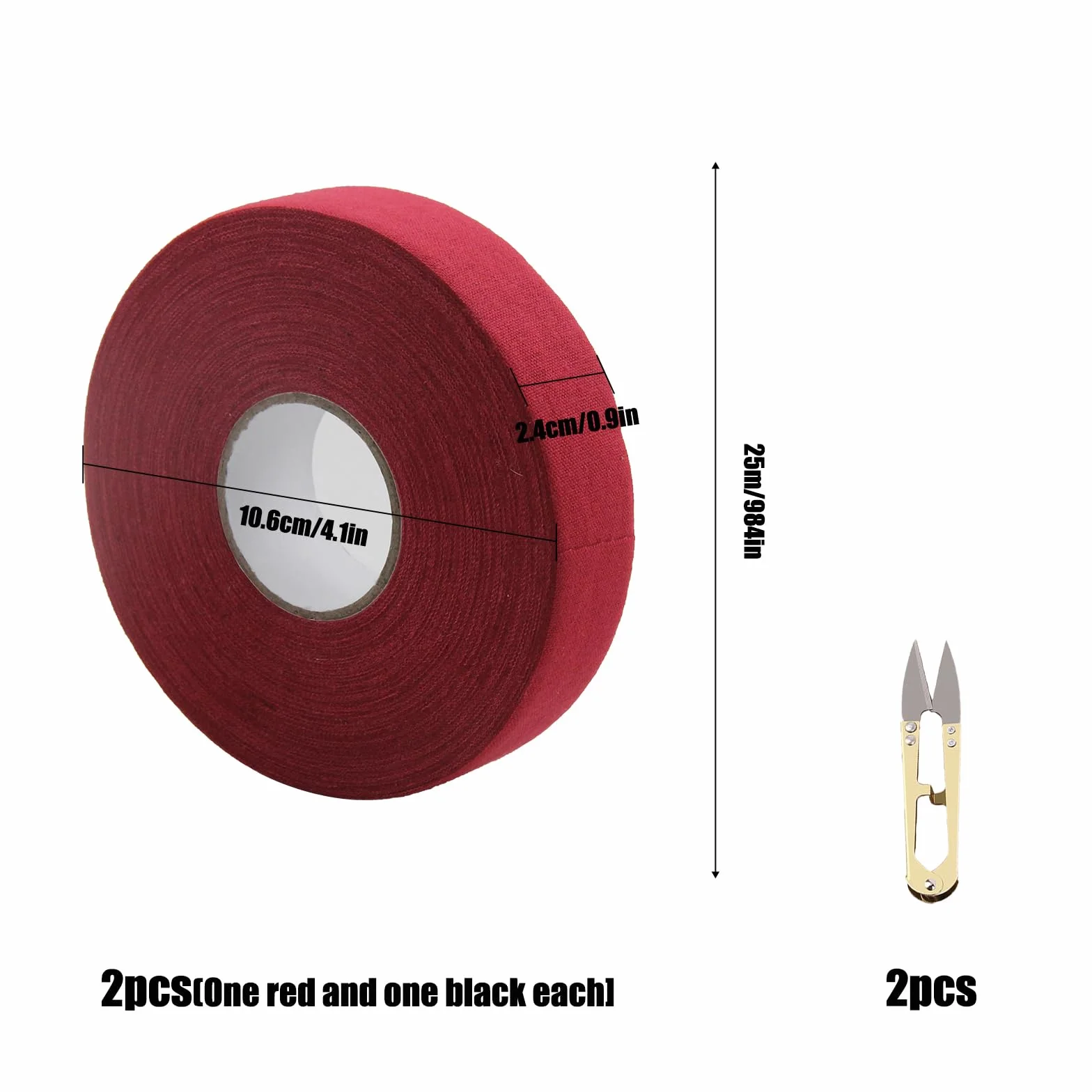 Cinta de Hockey Autoadhesivas 2 Piezas 2,5cm × 25 m Negro y Rojo