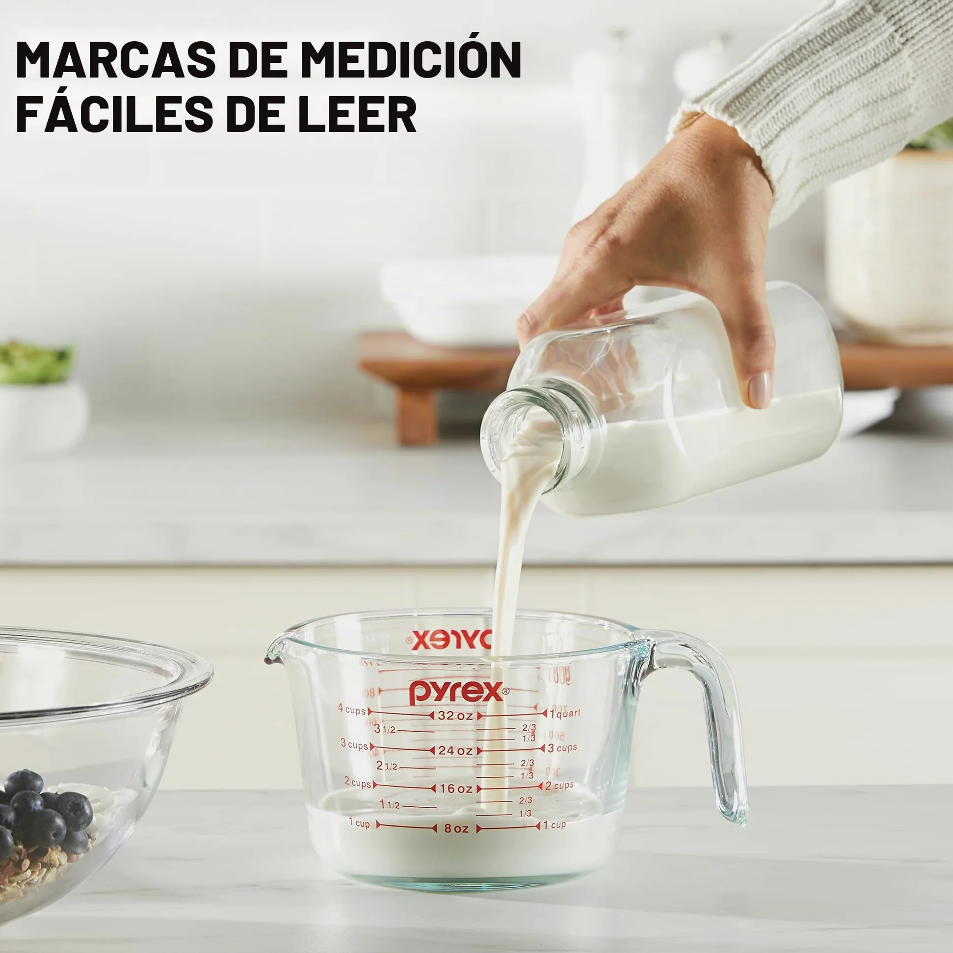 Pyrex Essentials - Juego de 3 tazas medidoras de vidrio (1, 2 y 4 tazas) para preparar, hornear y cocinar, horno precalentado, lavavajillas, congelador y microondas