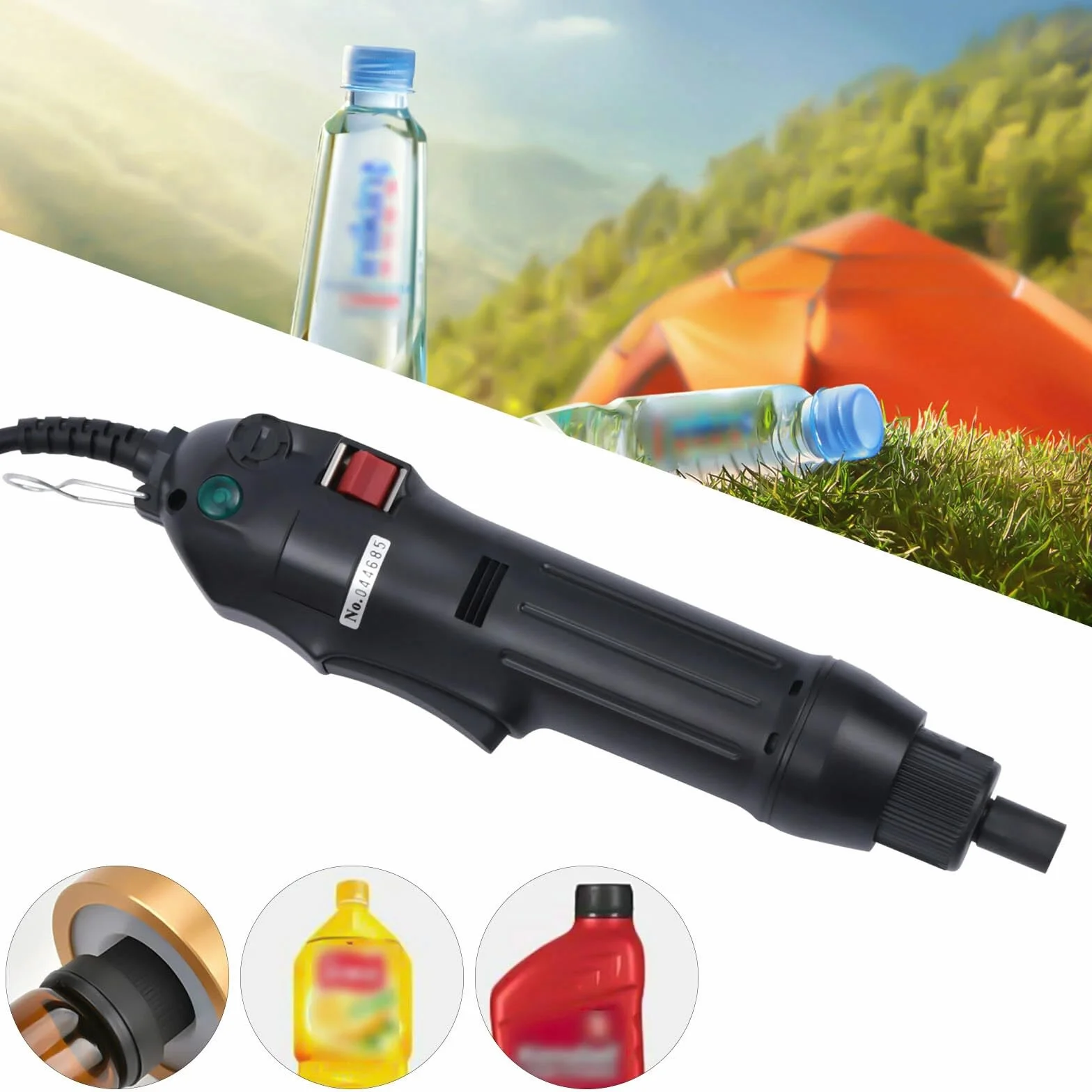 Máquina de tapado eléctrica máquina de tornillo 900r/min Tapado manual 20-50 botellas/min Botellas latas máquina de sellado para 10-30 mm diámetro tapa (negro)