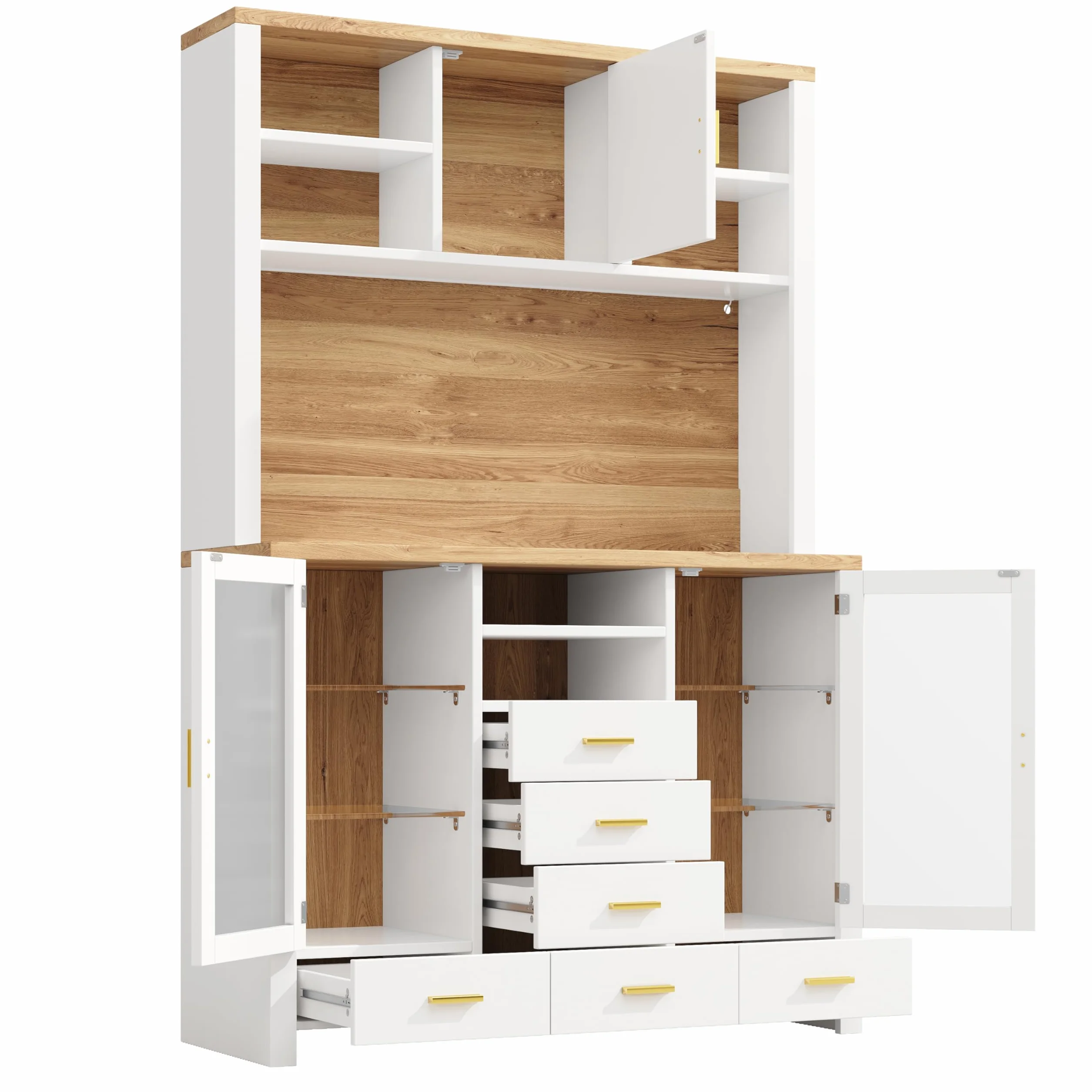 SACOOL Armario de cocina multifunción, 120 x 40 x 188 cm, estilo rústico, 4 puertas, 6 cajones y 3 puertas, color blanco con aspecto de madera, color blanco