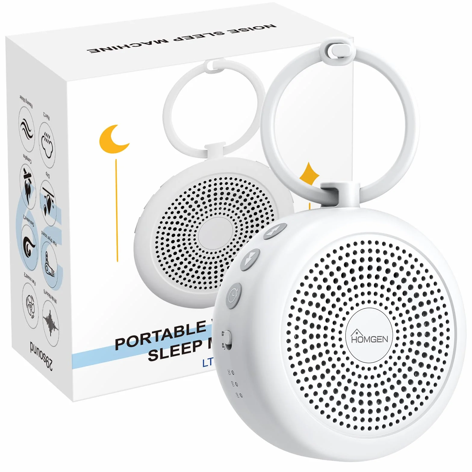 HOMGEN Máquina de Ruido Blanco 24 Sonidos Relajantes Luz Nocturna Multicolor Temporizador Recargable USB-C Ayuda para Dormir Antillanto Bebés Niños Adultos