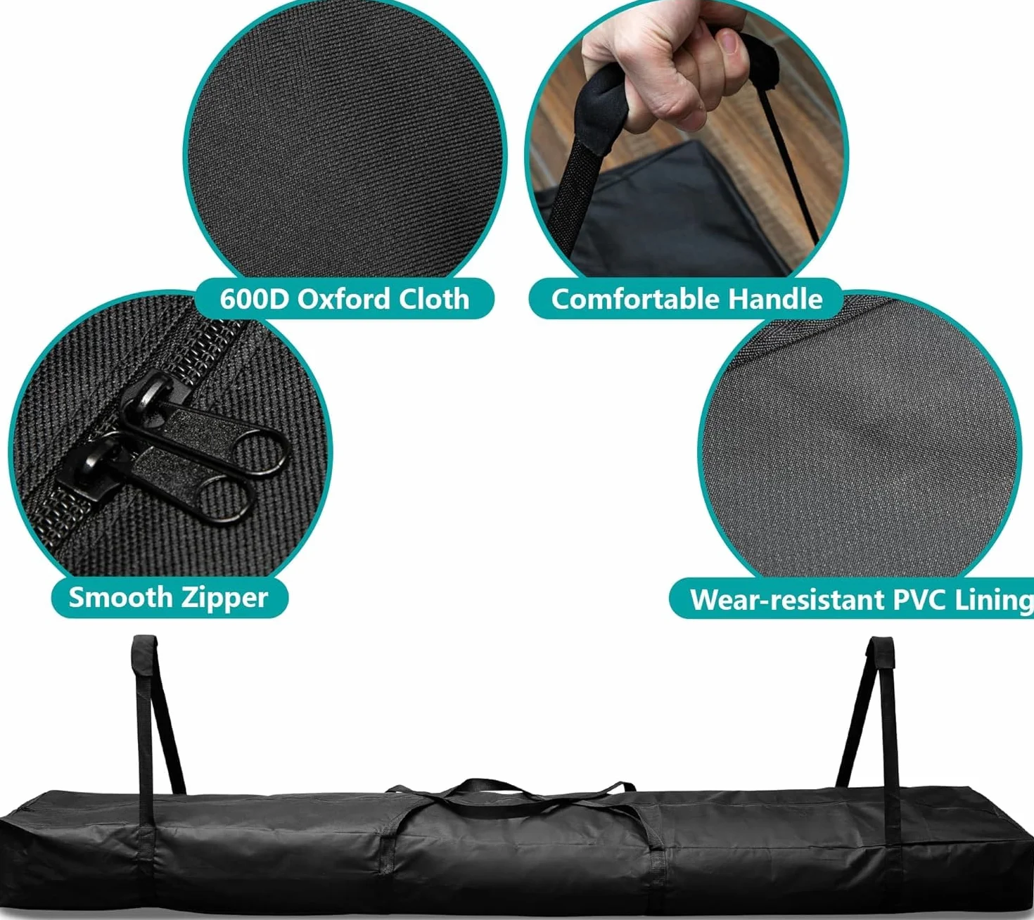 Bolsa de almacenamiento Oxford 600D para postes de tienda 210x30x20 cm con doble cremallera