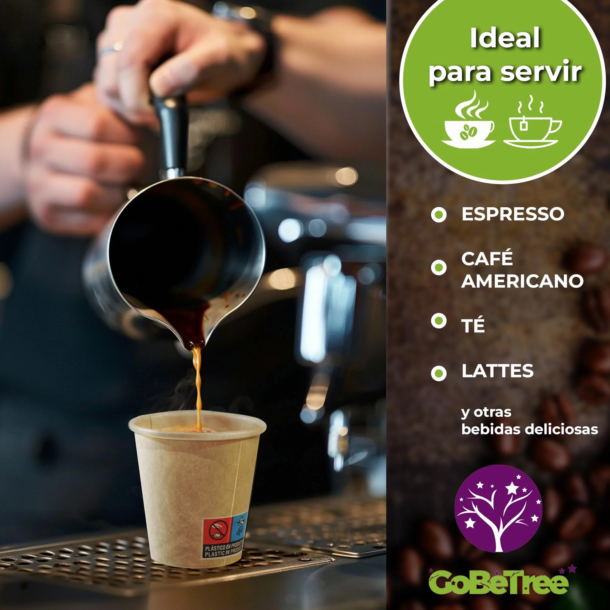 100 Vasos Desechables Papel Kraft de 110ml / 4 oz para Café Espresso y Lungo. Para bebidas frías y calientes. Vasos cartón desechables
