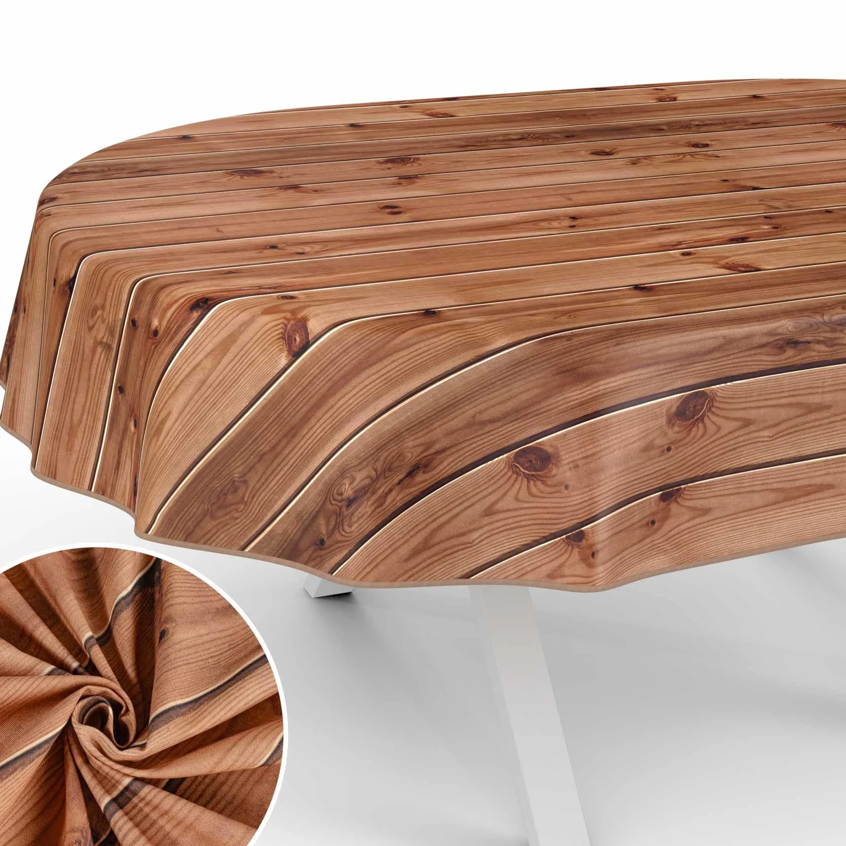 Mantel de tela, Cubre Manteles de algodón y poliéster, lavable, fácil de limpiar, redondo, ovalado, rectangular, madera, marrón, ovalado, 220 x 140 cm, con dobladillo (ribeteado)