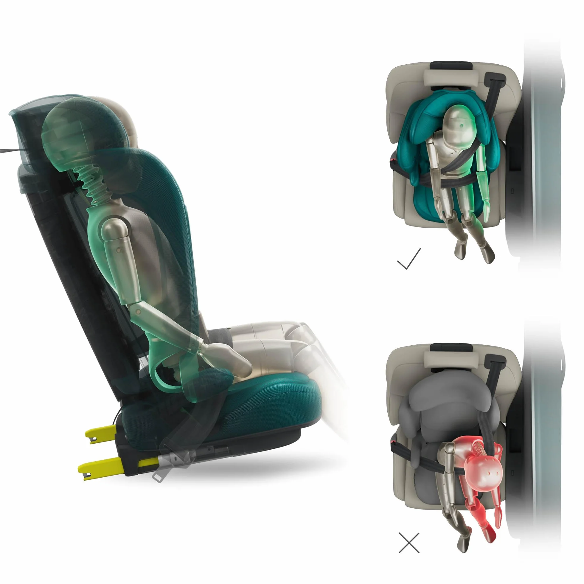 Kinderkraft UNITY 2 i-Size, Silla de coche plegable 100–150 cm, De 3,5 a 12 años aproximadamente, Reposacabezas ajustable, Tapizado con sistema AIR FLOW, Ajuste del respaldo en 5 posiciones, Gris