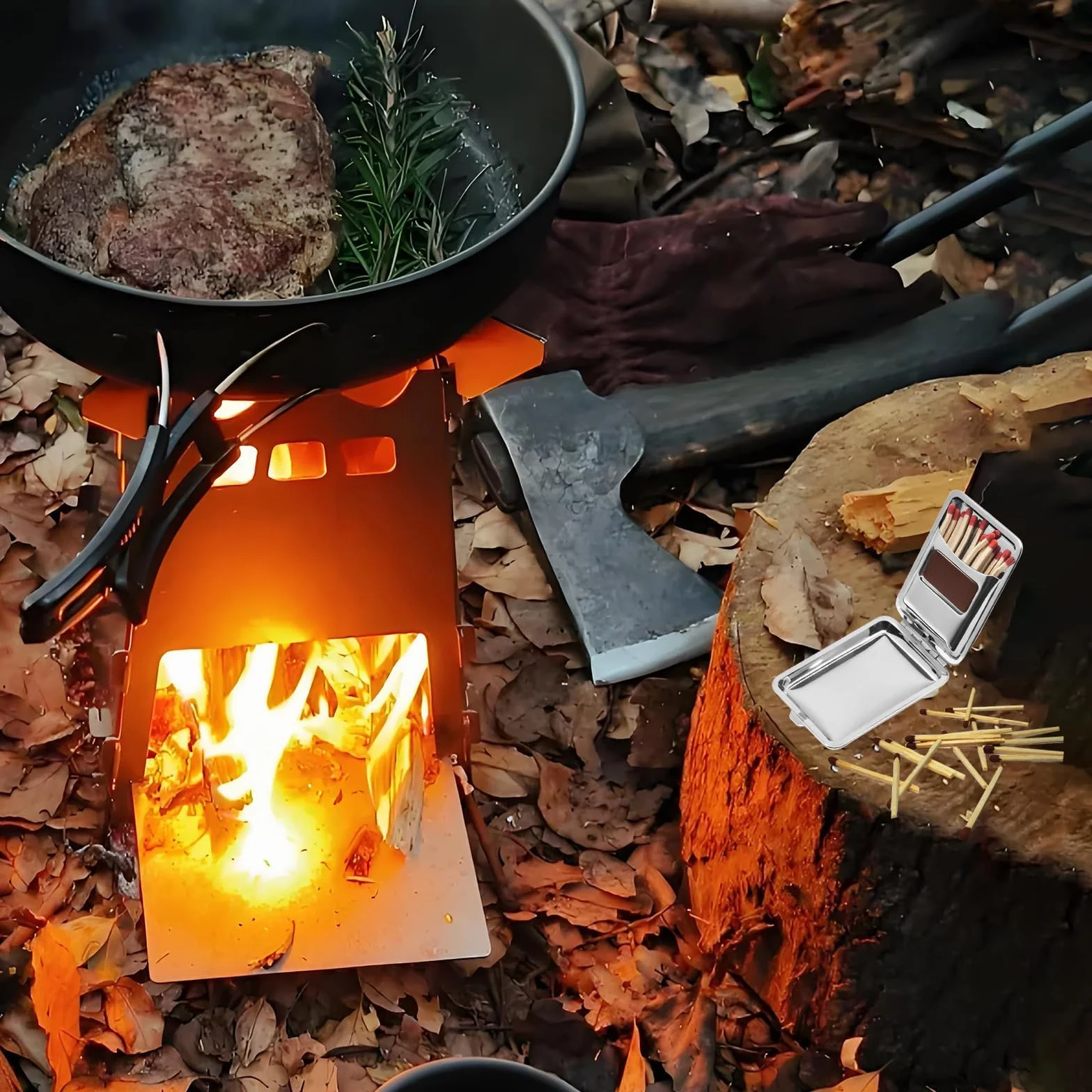 Caja de cerillas de Metal con Placa de fricción, Acero Inoxidable, Resistente a la Humedad, para encender chimeneas al Aire Libre y Acampar