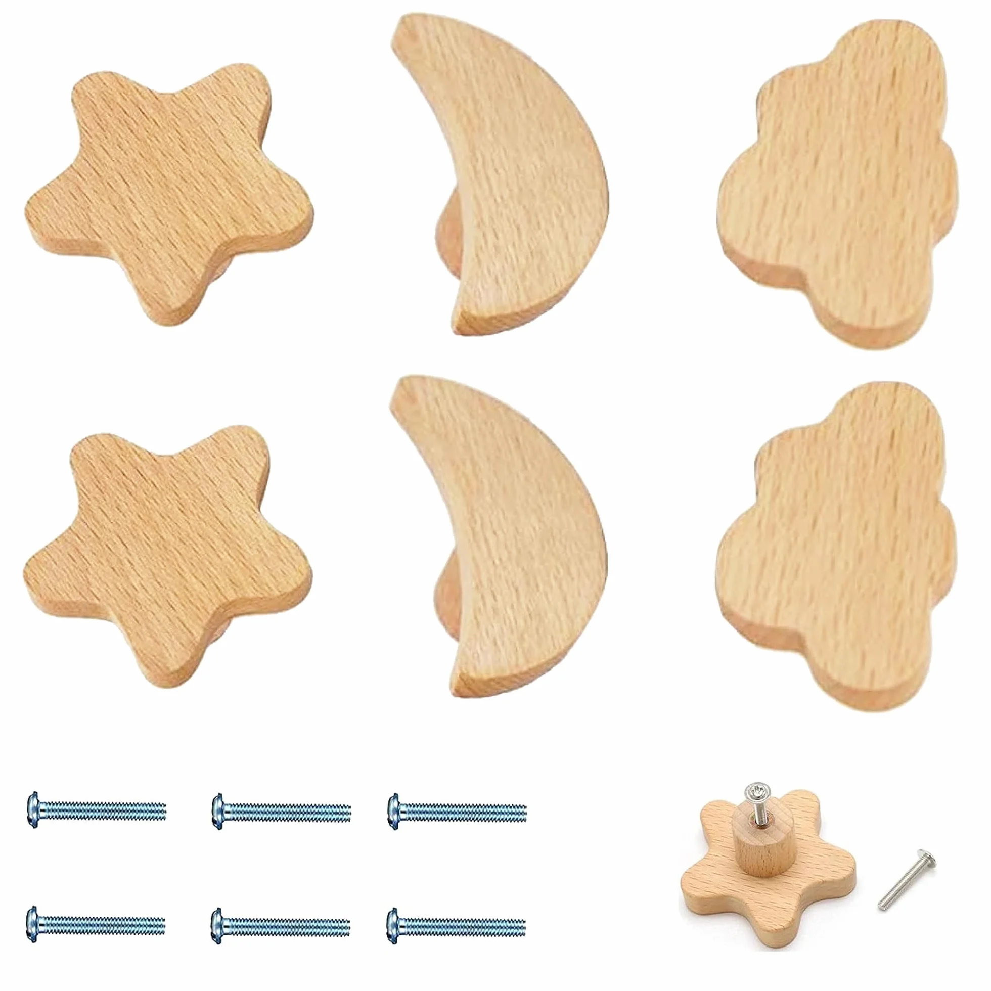 Pomos Para Armarios De Guardería, 6 Piezas Pomos De Madera Para Muebles Para Niños, Tiradores De Madera Para Armarios, Pomos Para Muebles, Aparador, Pomos Para Idea De Regalo, Diseño De Nube
