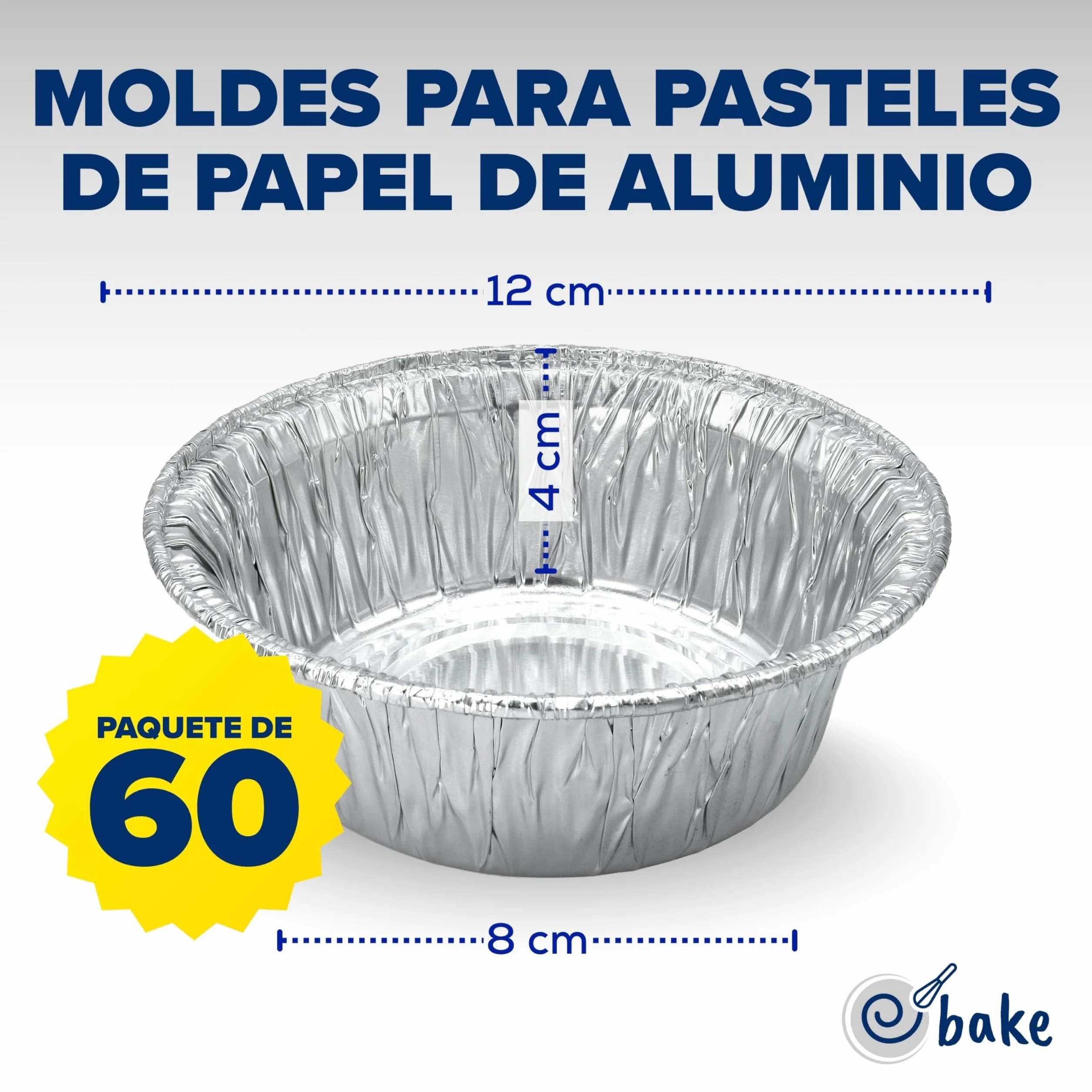 Ebake Vaschette in alluminio usa e getta (larghe 12 cm) Teglie di stagnola per dolci, stampo per crostate e tortine (60 pcs)