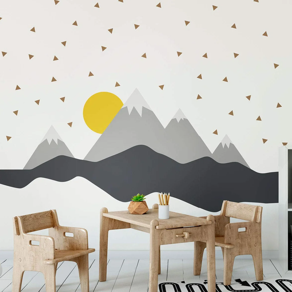 Ambiance - Pegatinas de pared para niños, decoración de habitación de bebé, adhesivo de pared, adhesivo, diseño de montaña escandinava, 80 x 120 cm